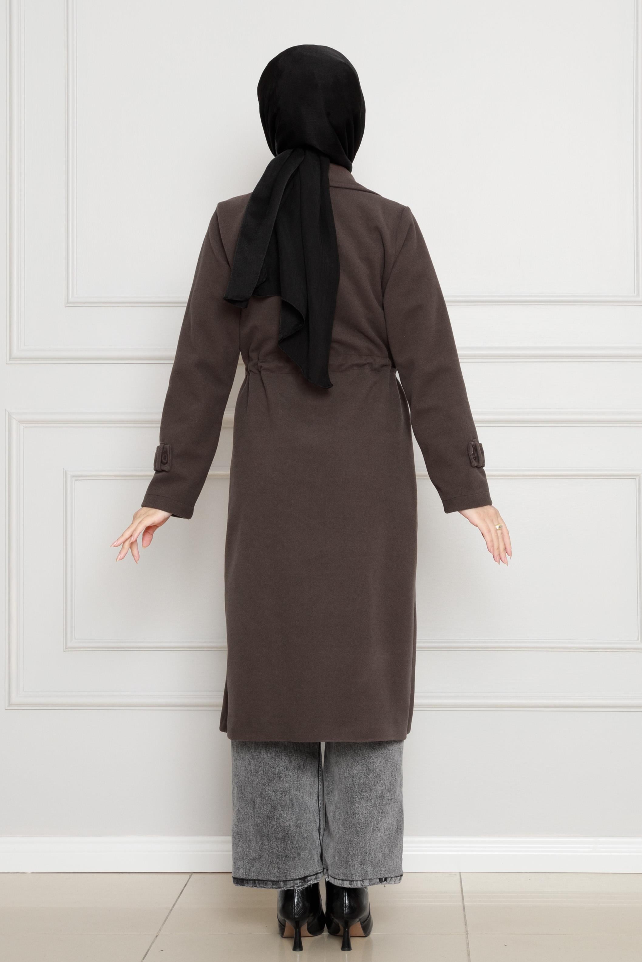 Cashmere Coat with Waist Detail - brown color