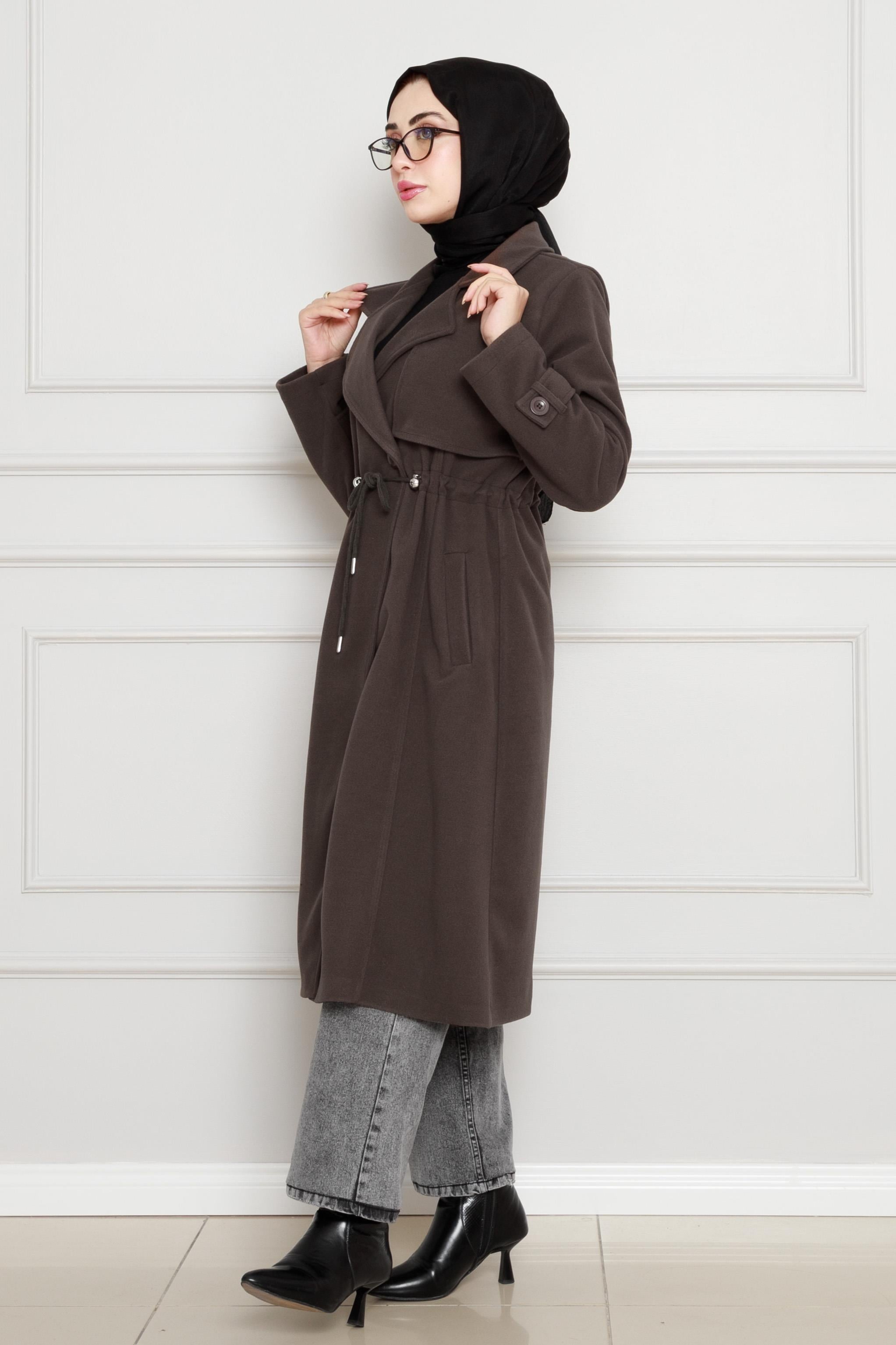 Cashmere Coat with Waist Detail - brown color