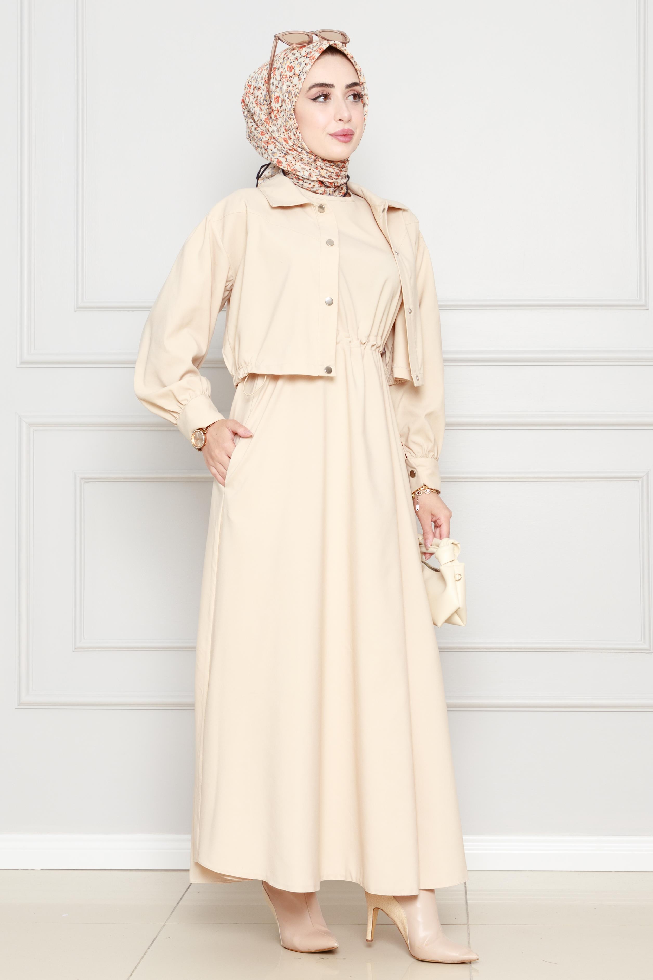 Detailed Dress with jacket-Beige color