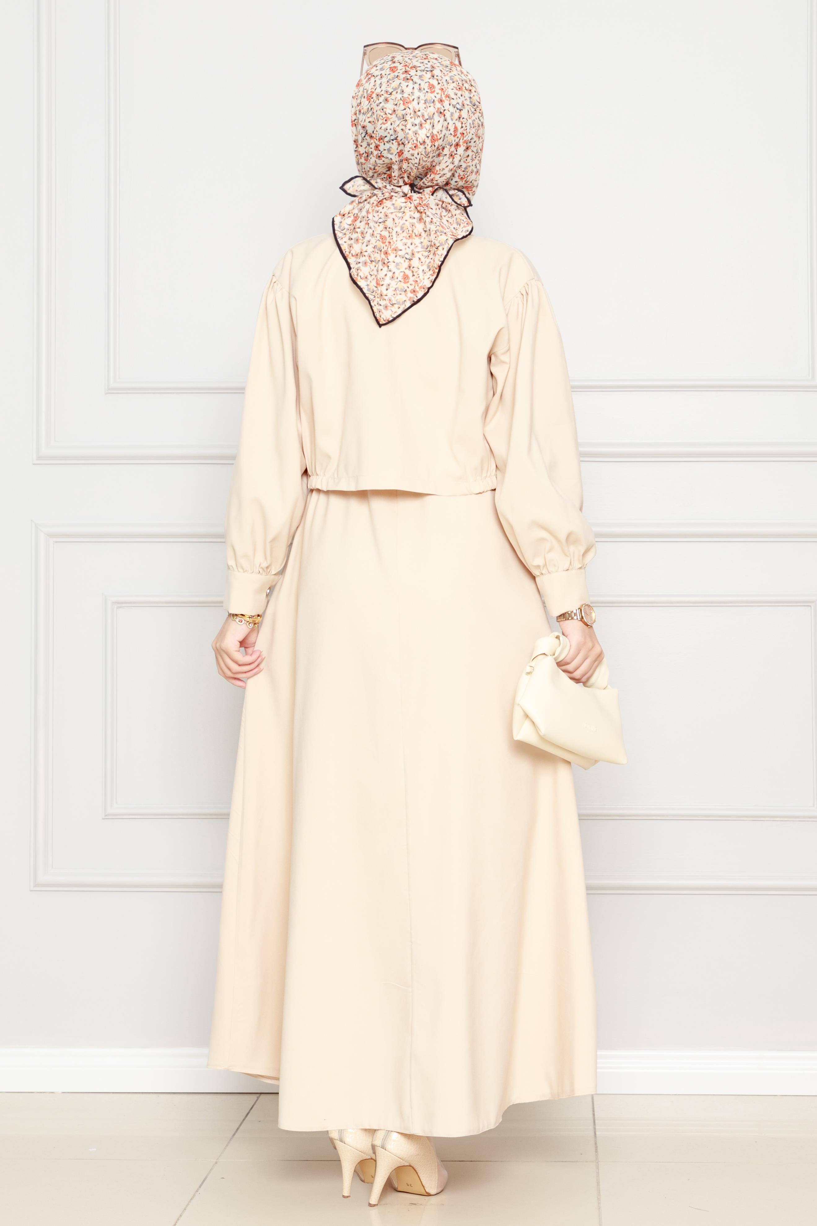 Detailed Dress with jacket-Beige color