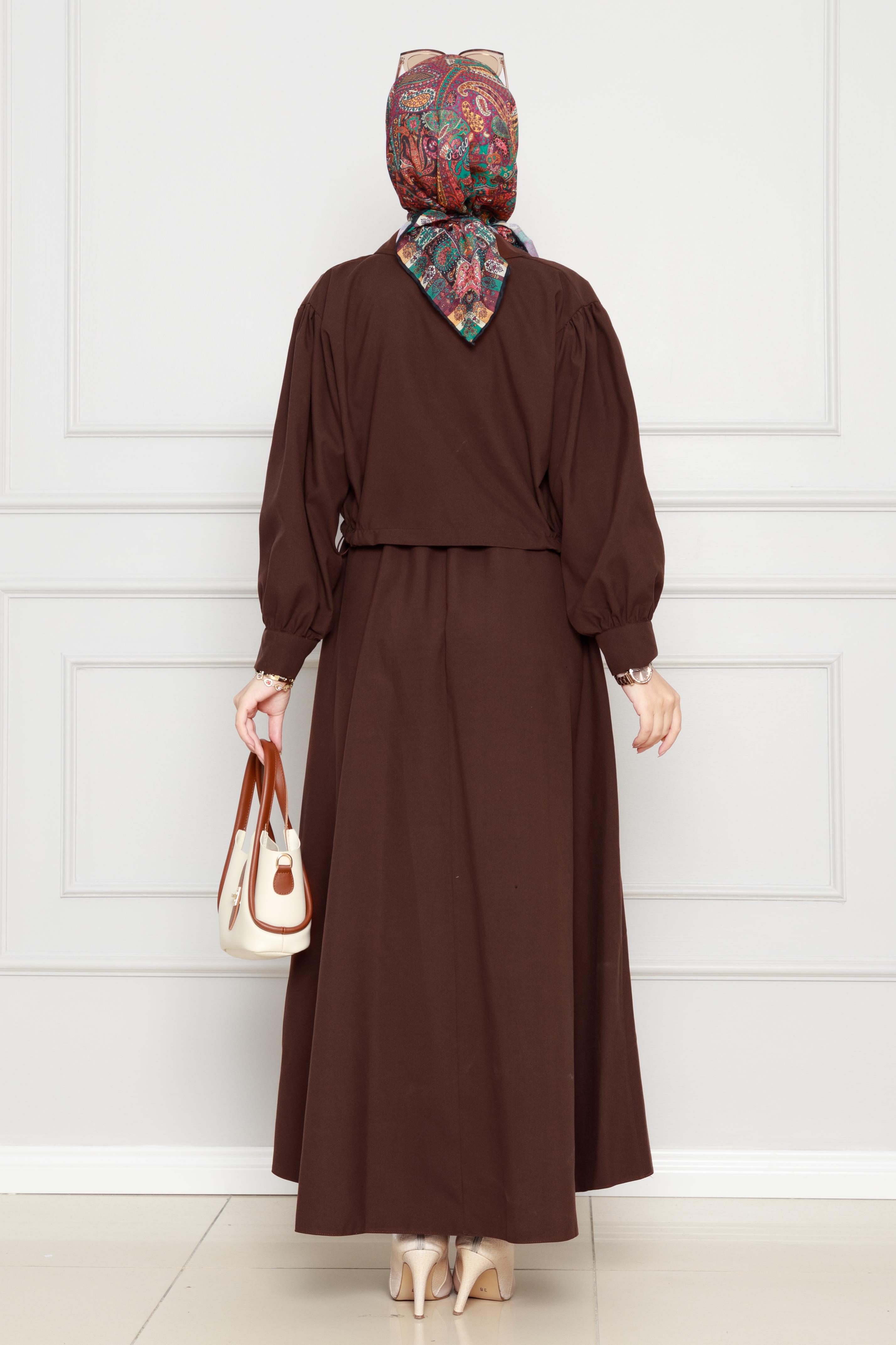 Detailed Dress with jacket-Brown color
