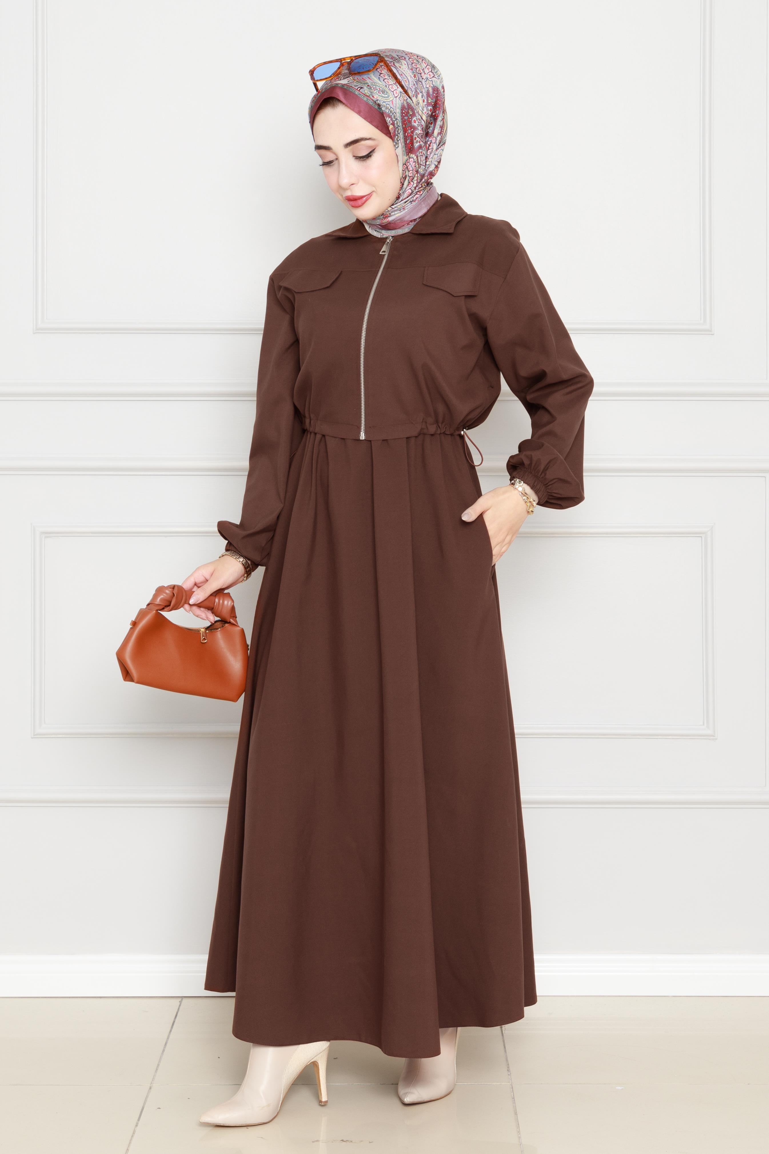 A modern dress with jacket -Brown color