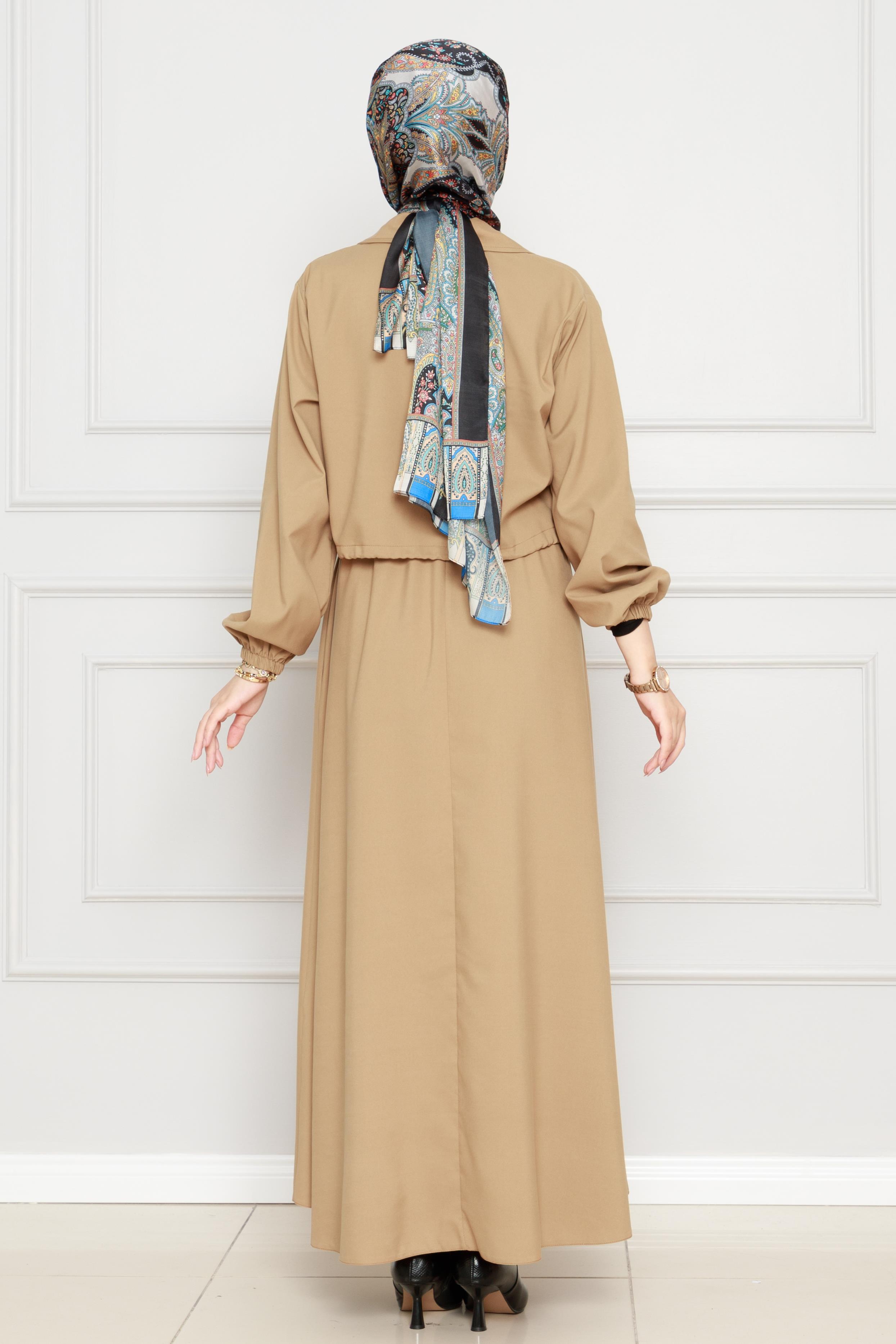 A modern dress with jacket -Tan color