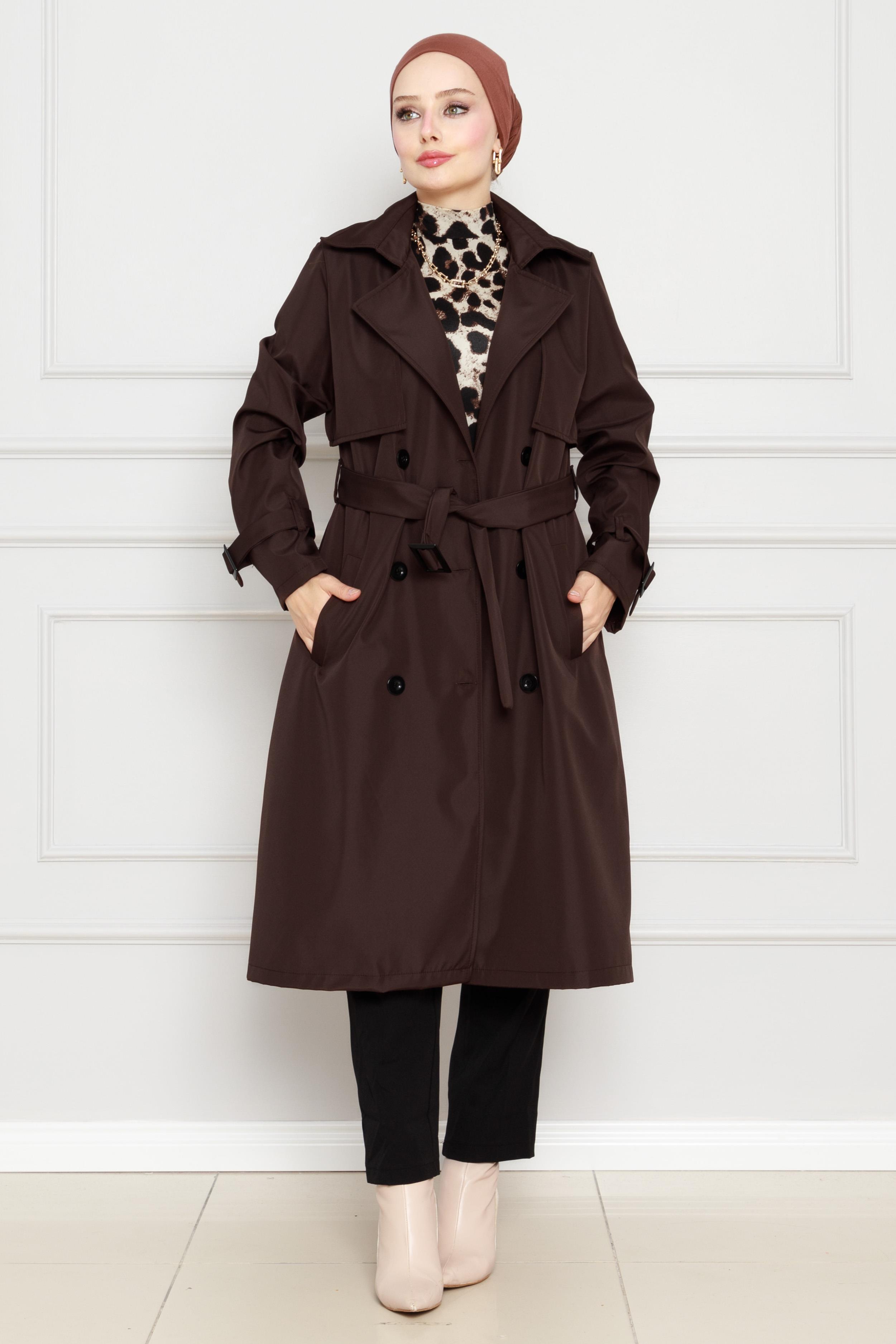 Belted Trench Coat -Brown color
