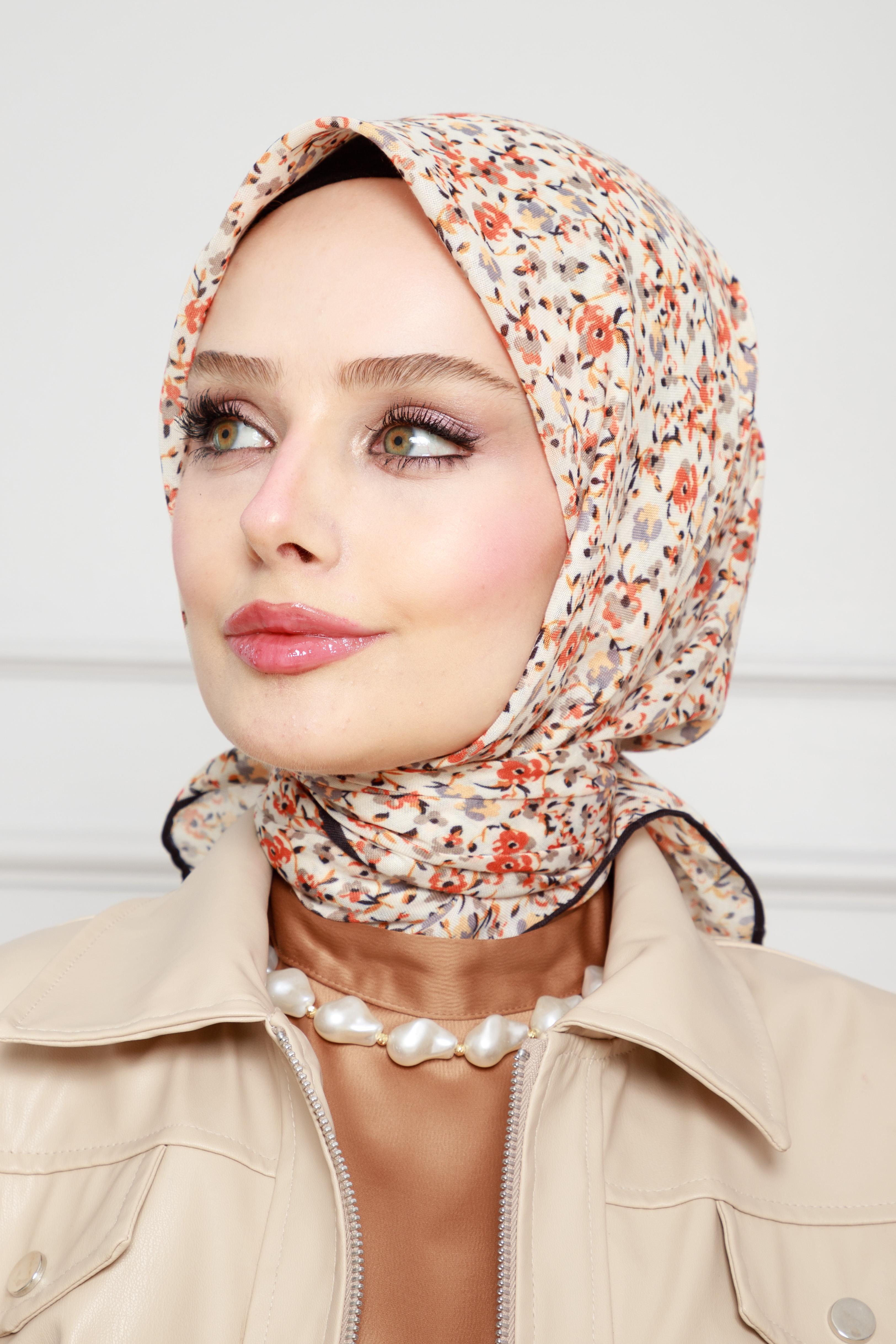 وشاح قطني بنقشة الزهور-برتقالي اللون