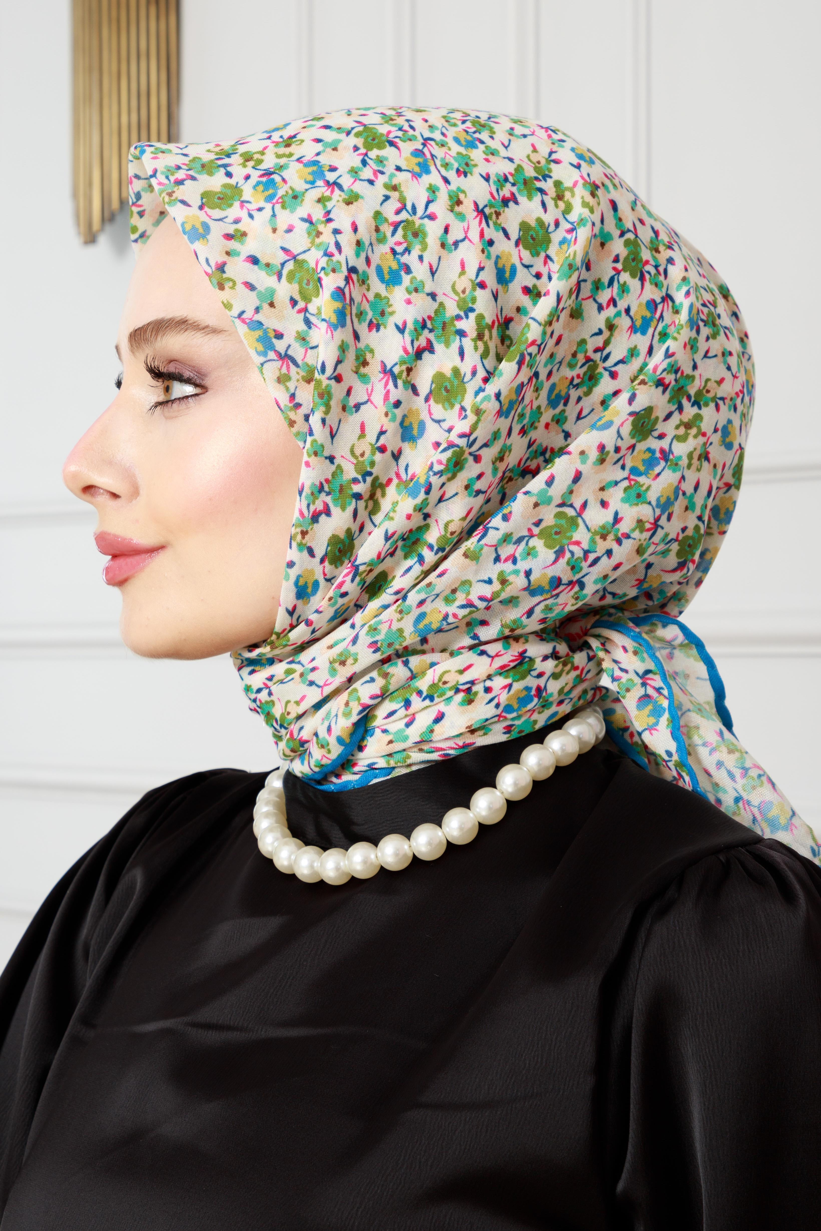 Floral Pattern Cotton Scarf-Green color