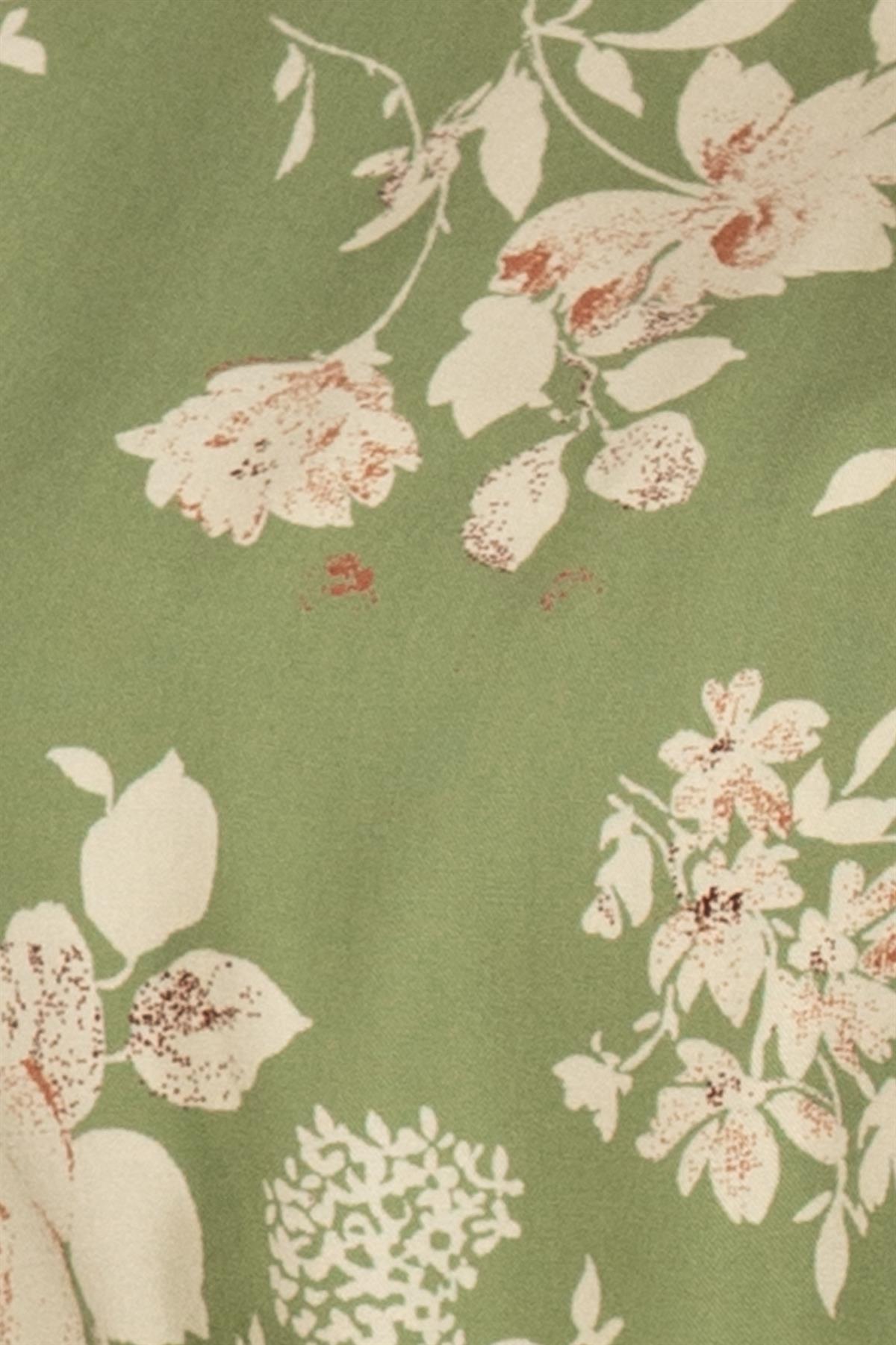 Flower Patterned Viscose Dress-Light Green