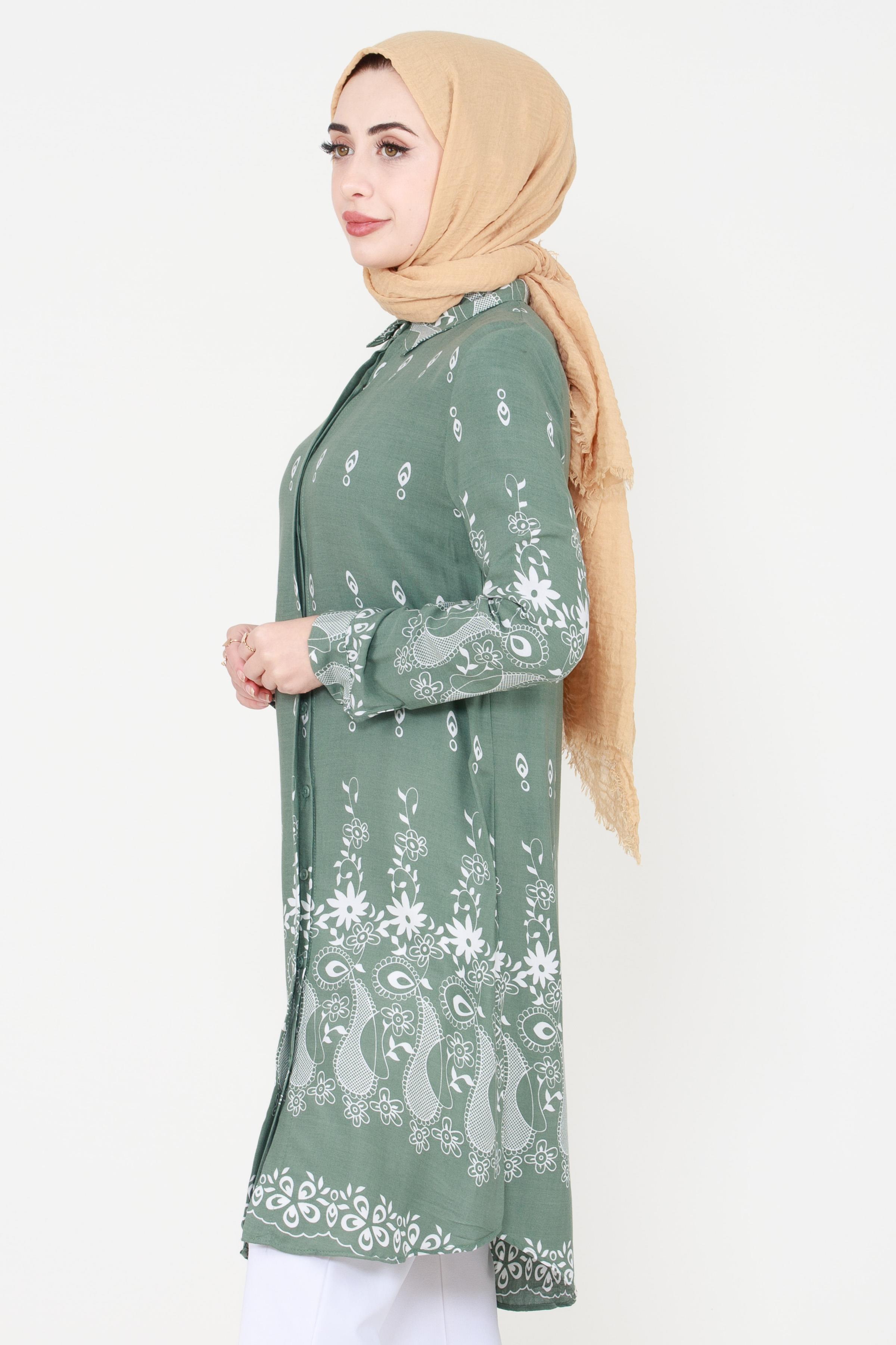 Floral Patterned Viscose Tunic - Mint Green