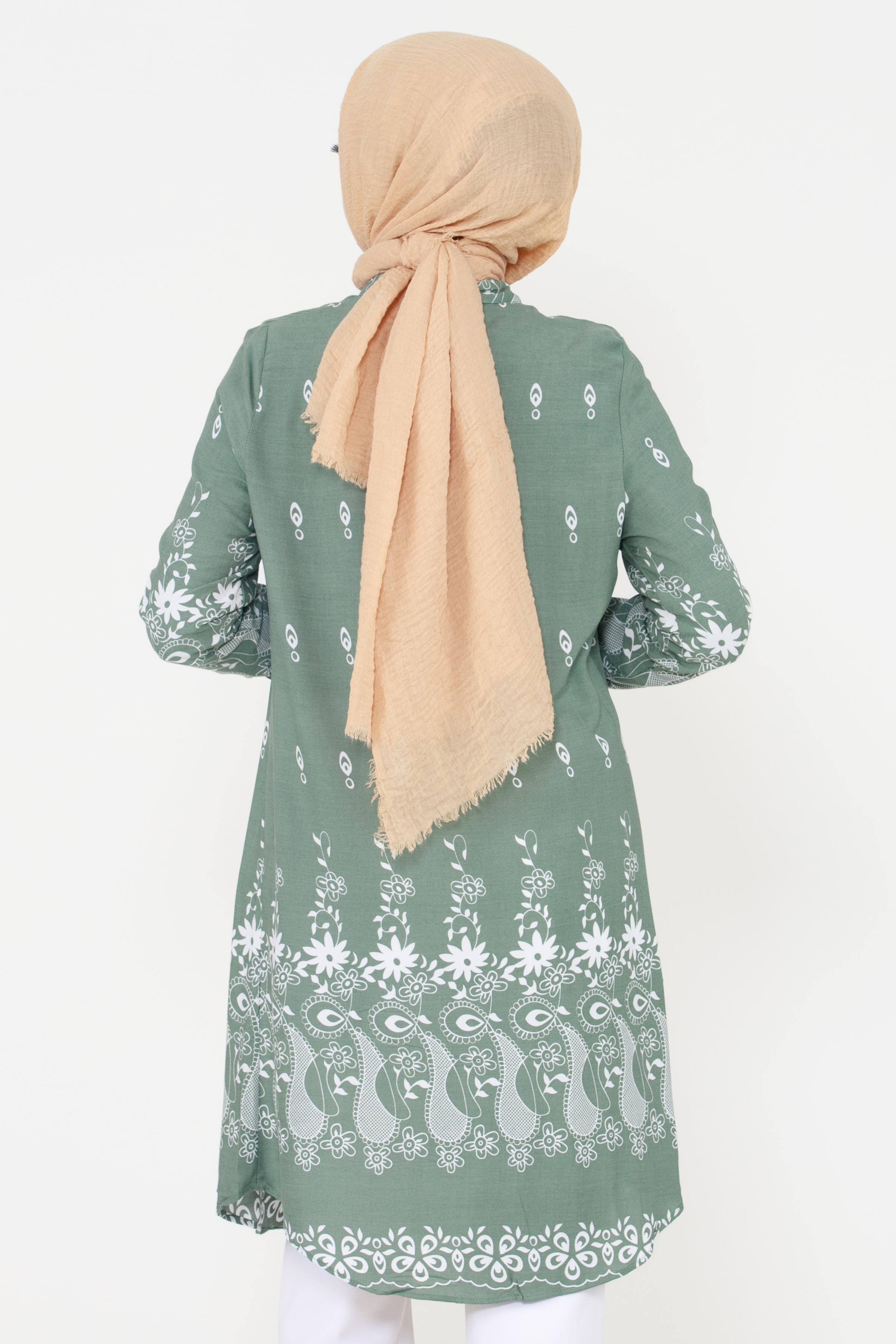 Floral Patterned Viscose Tunic - Mint Green