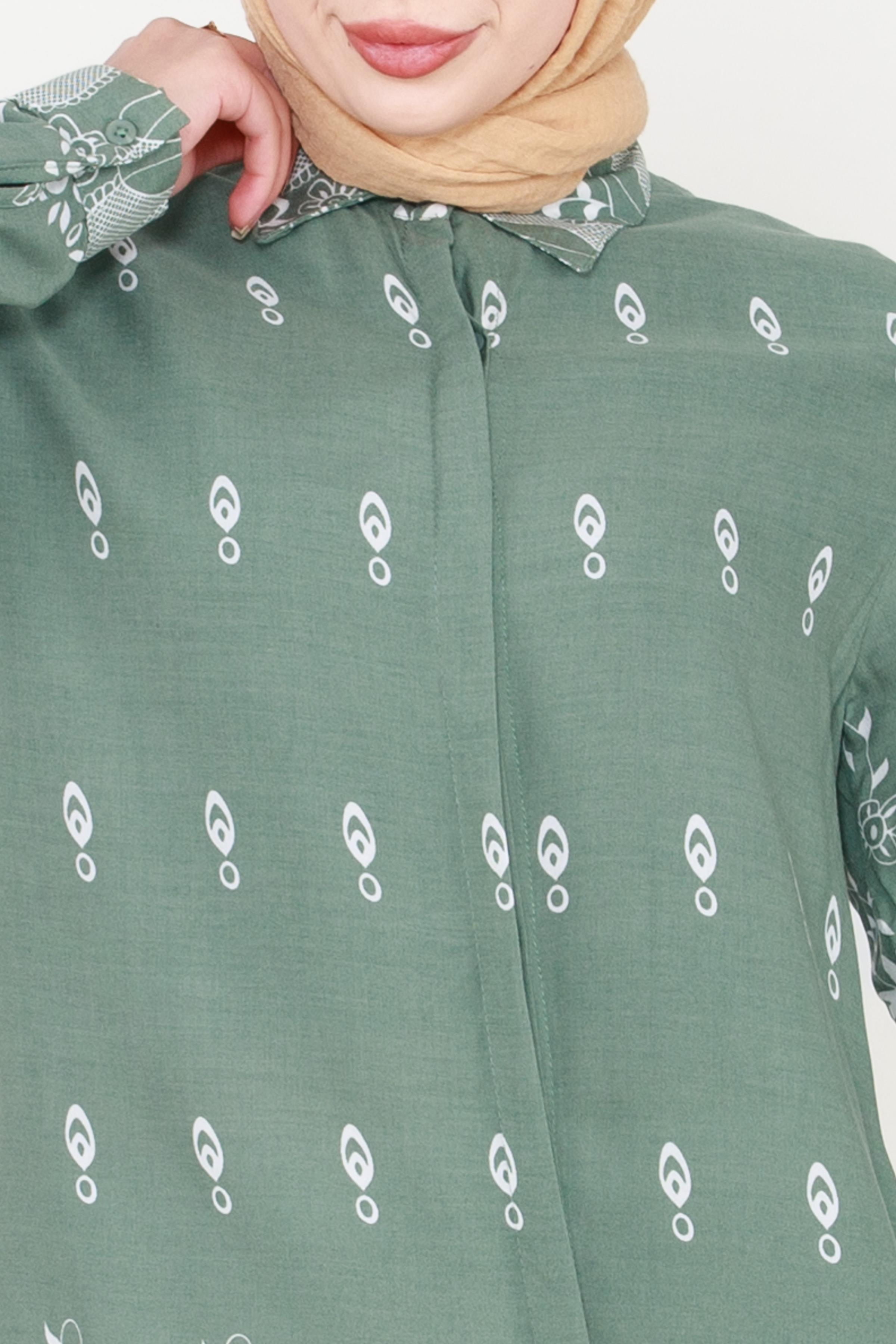 Floral Patterned Viscose Tunic - Mint Green