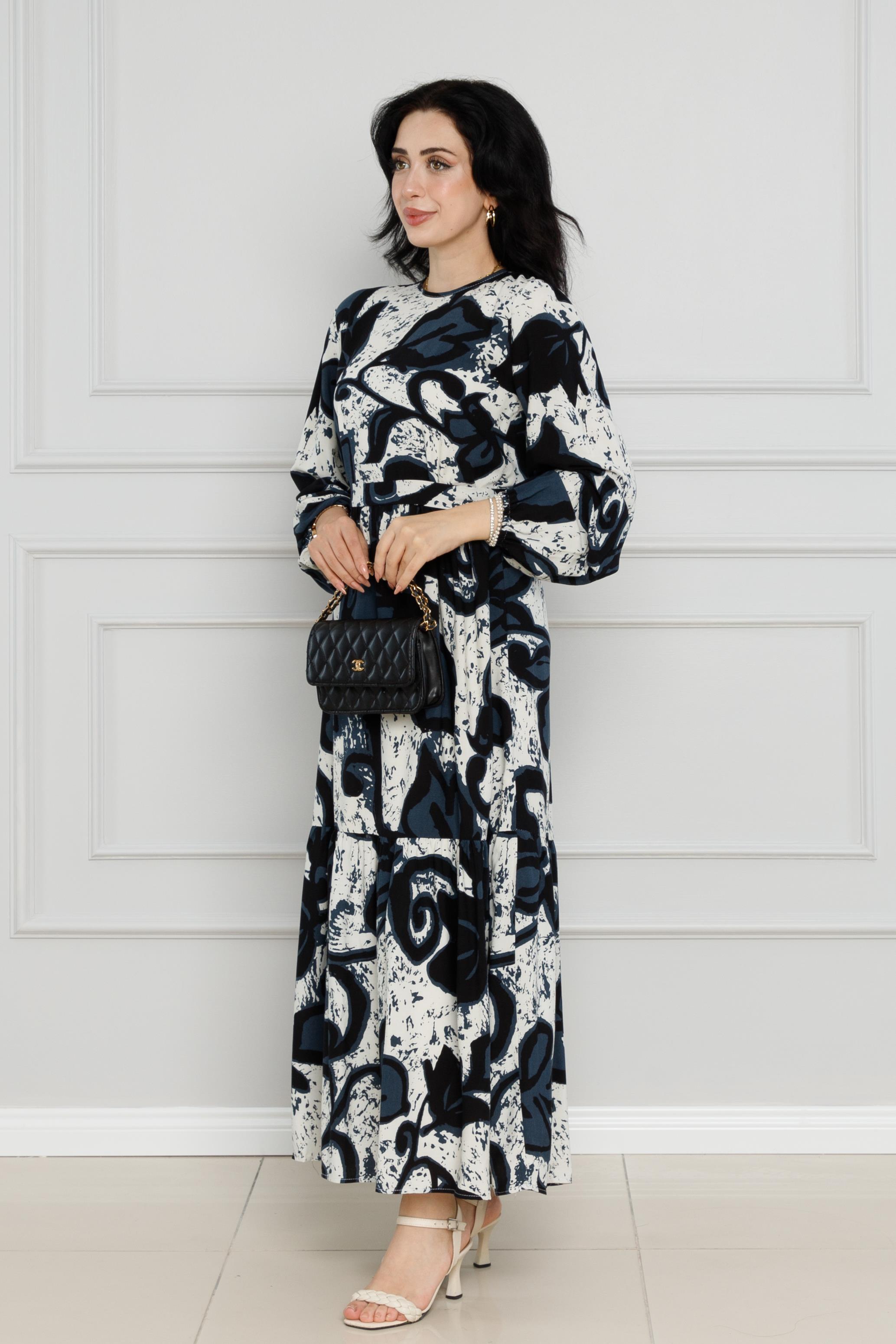 Floral  Viscose Dress-Black color