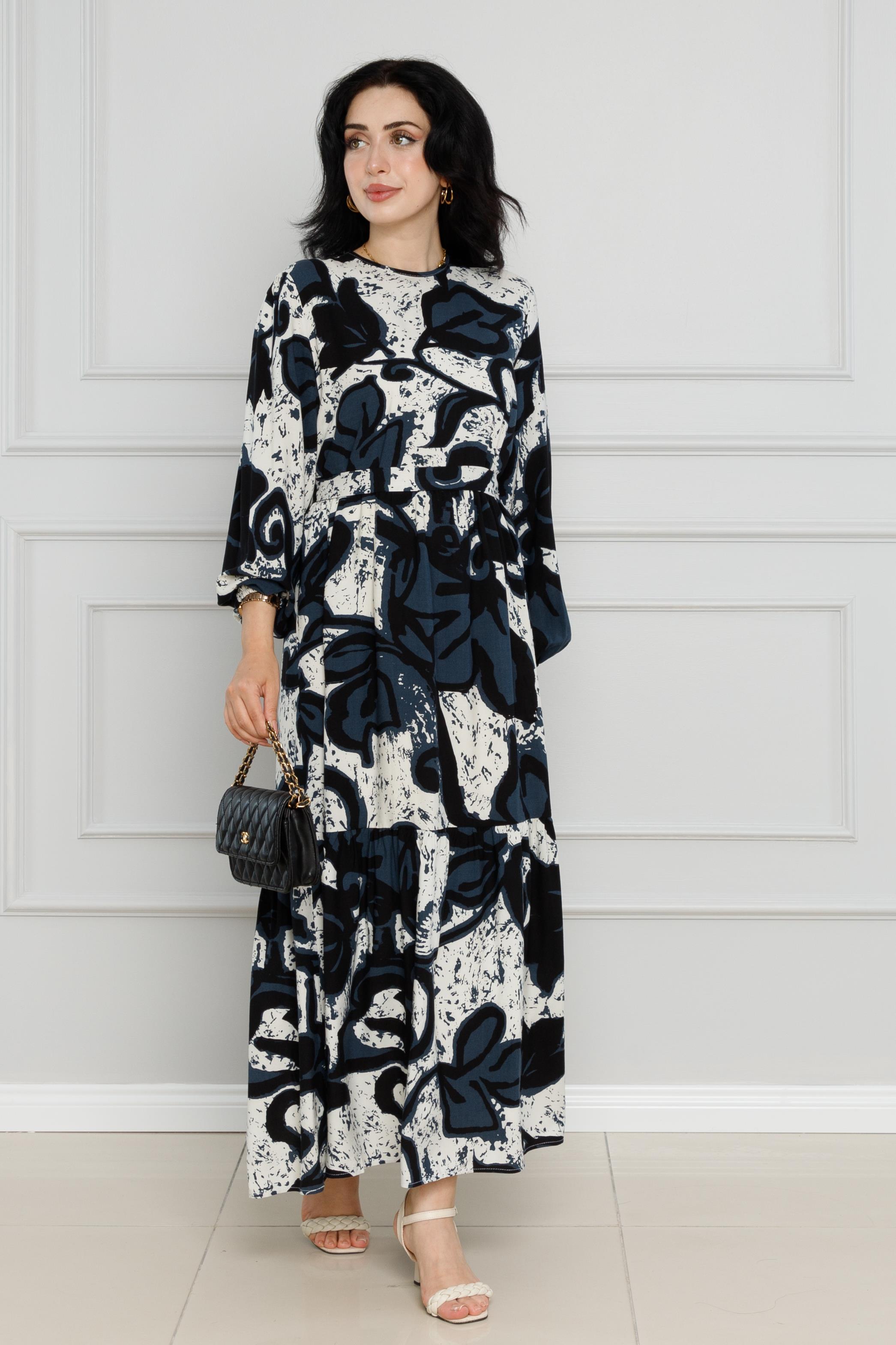 Floral  Viscose Dress-Black color