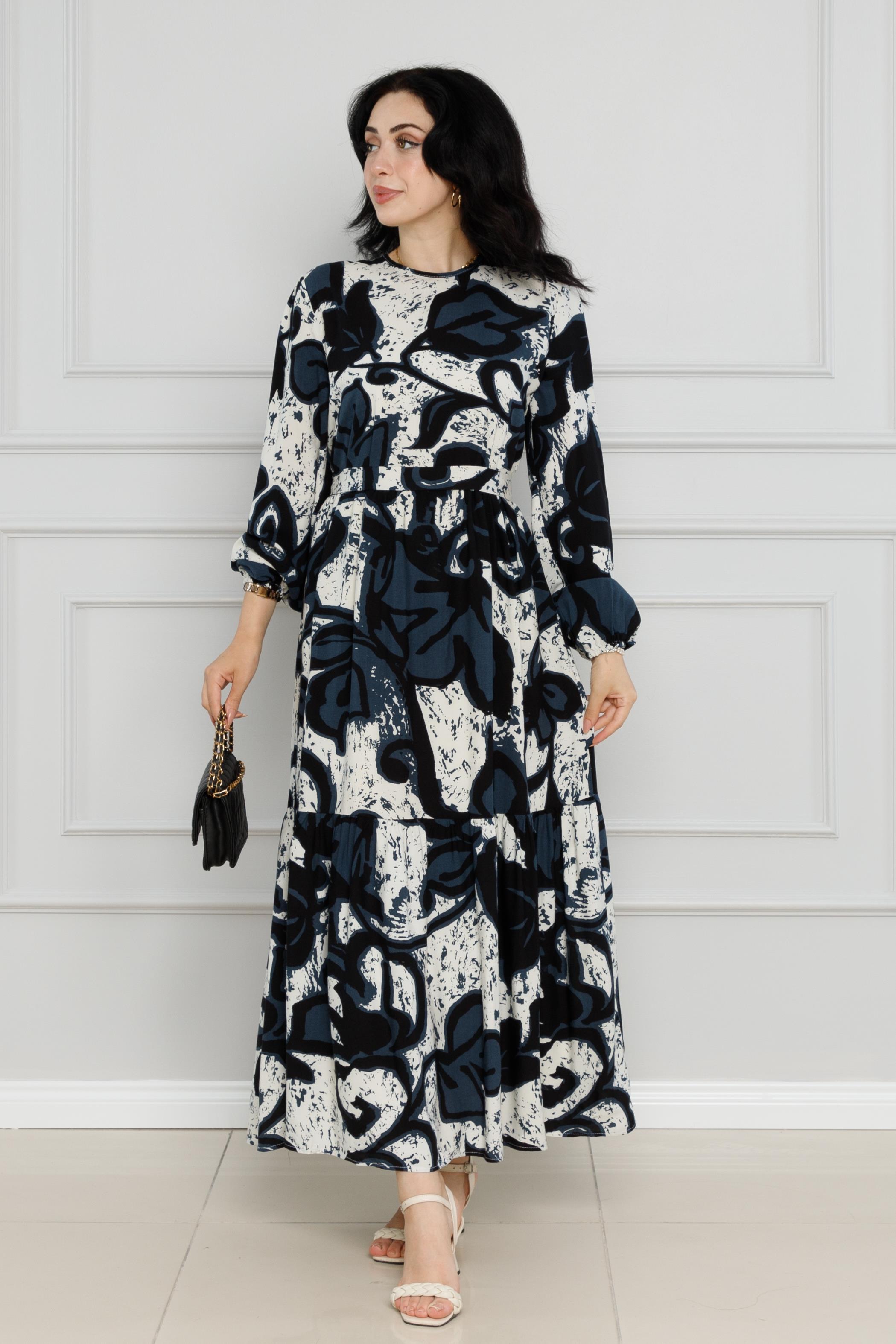 Floral  Viscose Dress-Black color