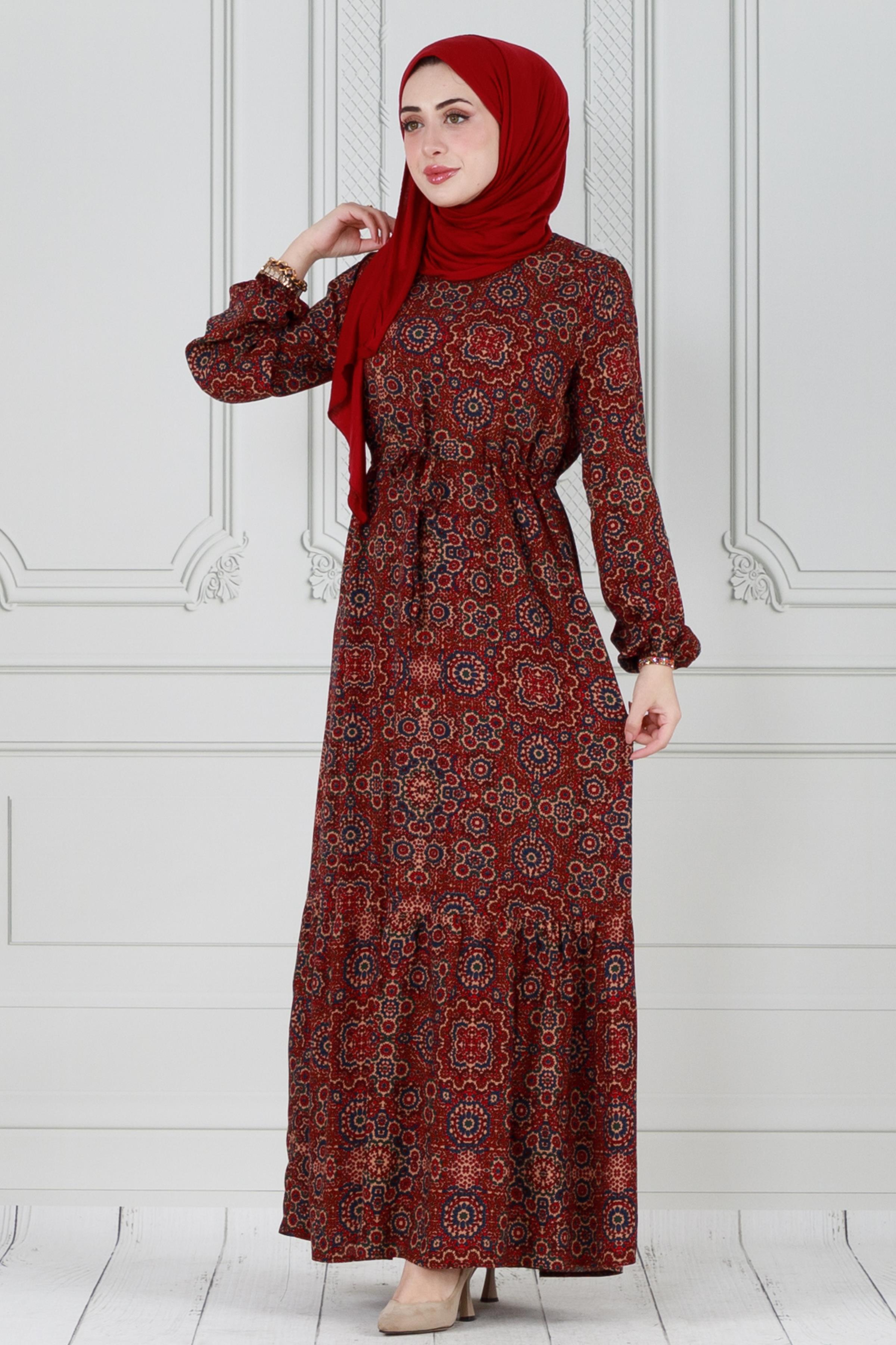 Tile Pattern Viscose Dress - red color