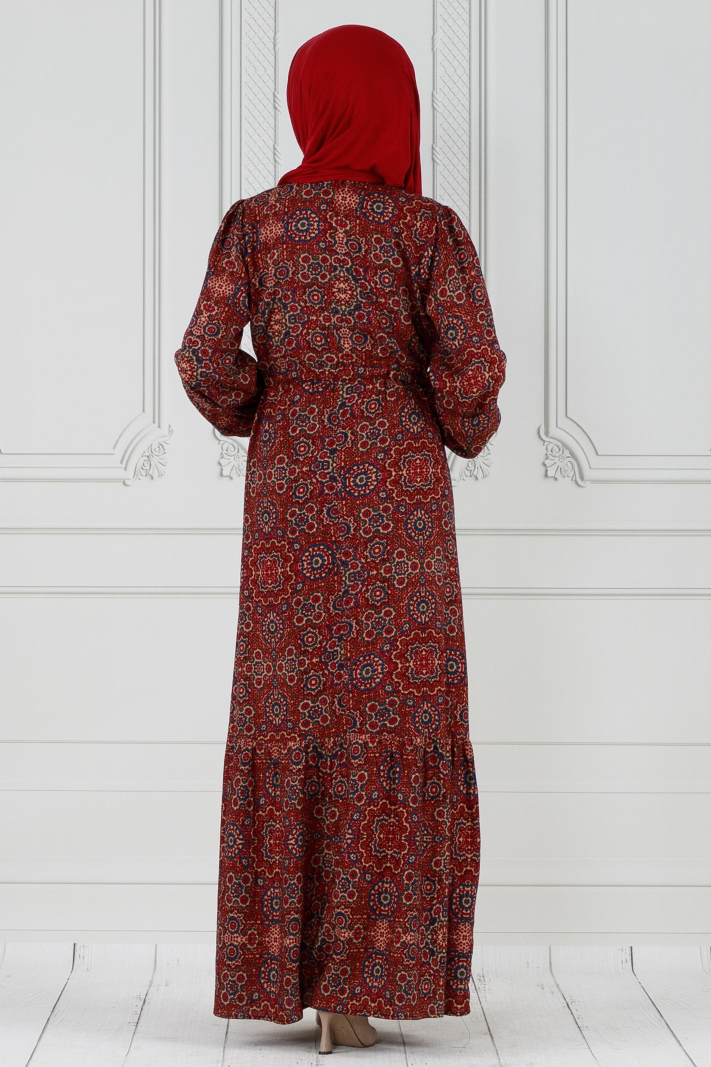 Tile Pattern Viscose Dress - red color