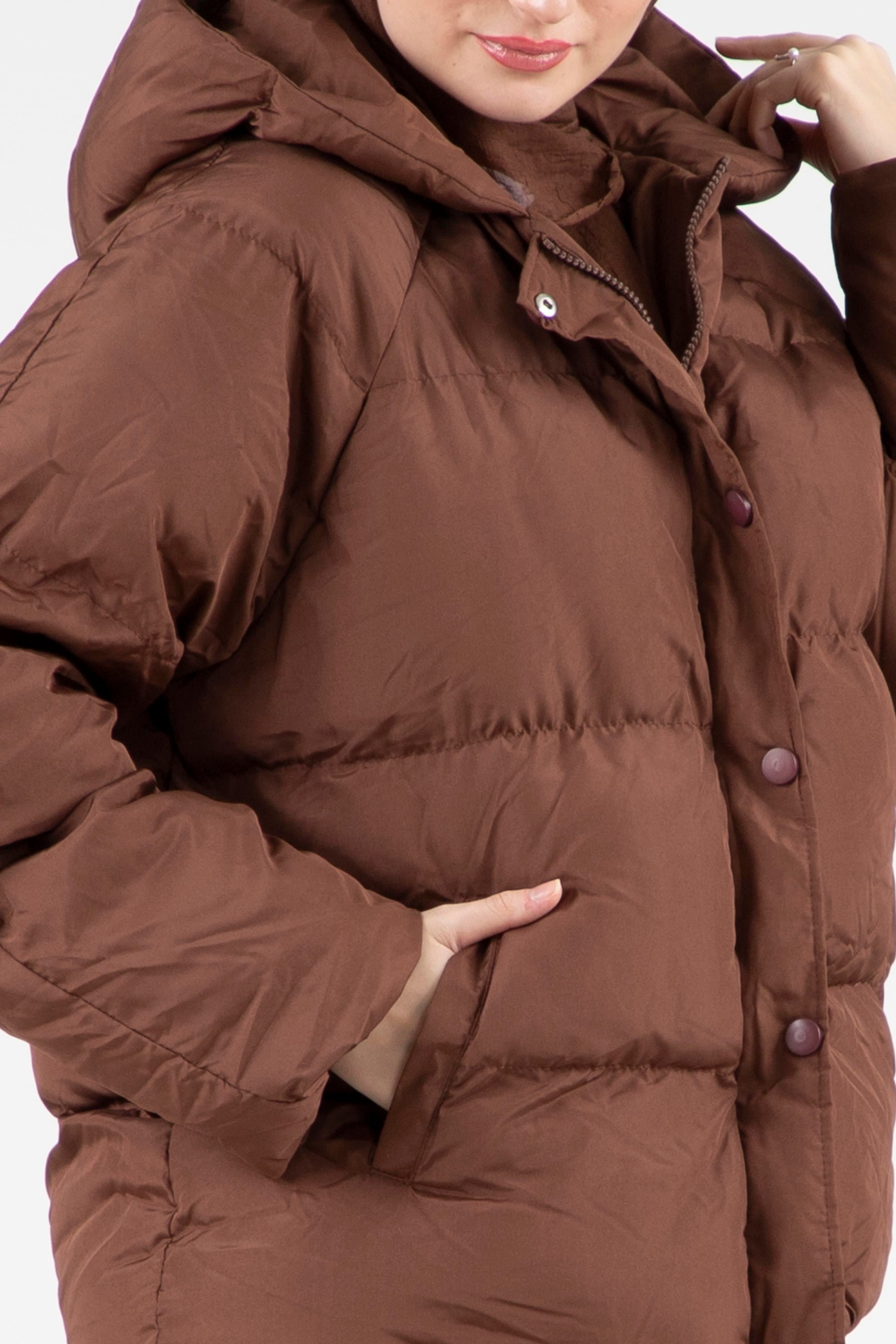 Çıtçıtlı Şişme Mont - Kahverengi