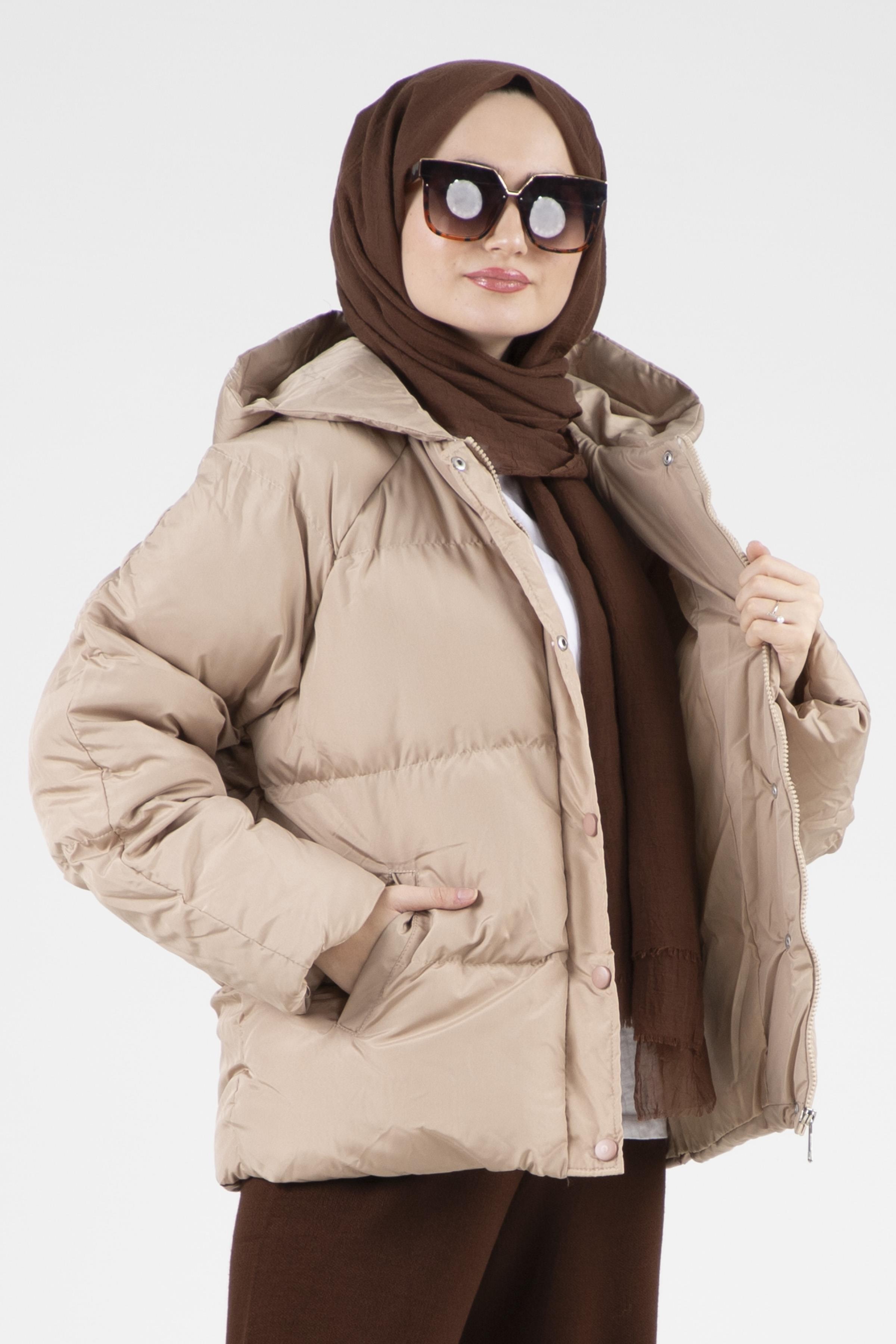 Çıtçıtlı Şişme Mont - Taş