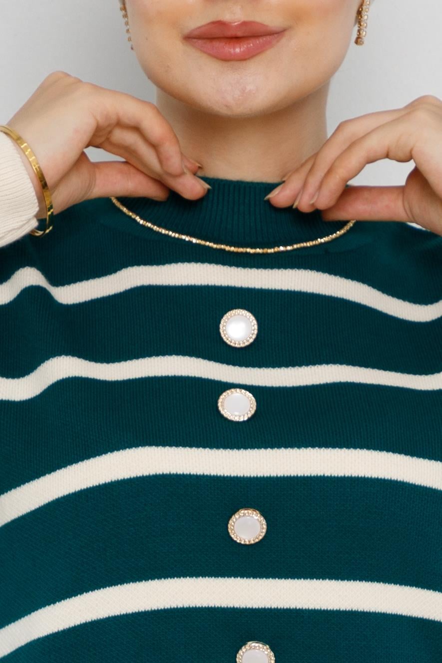 Striped Knitwear Suit-Petrol color