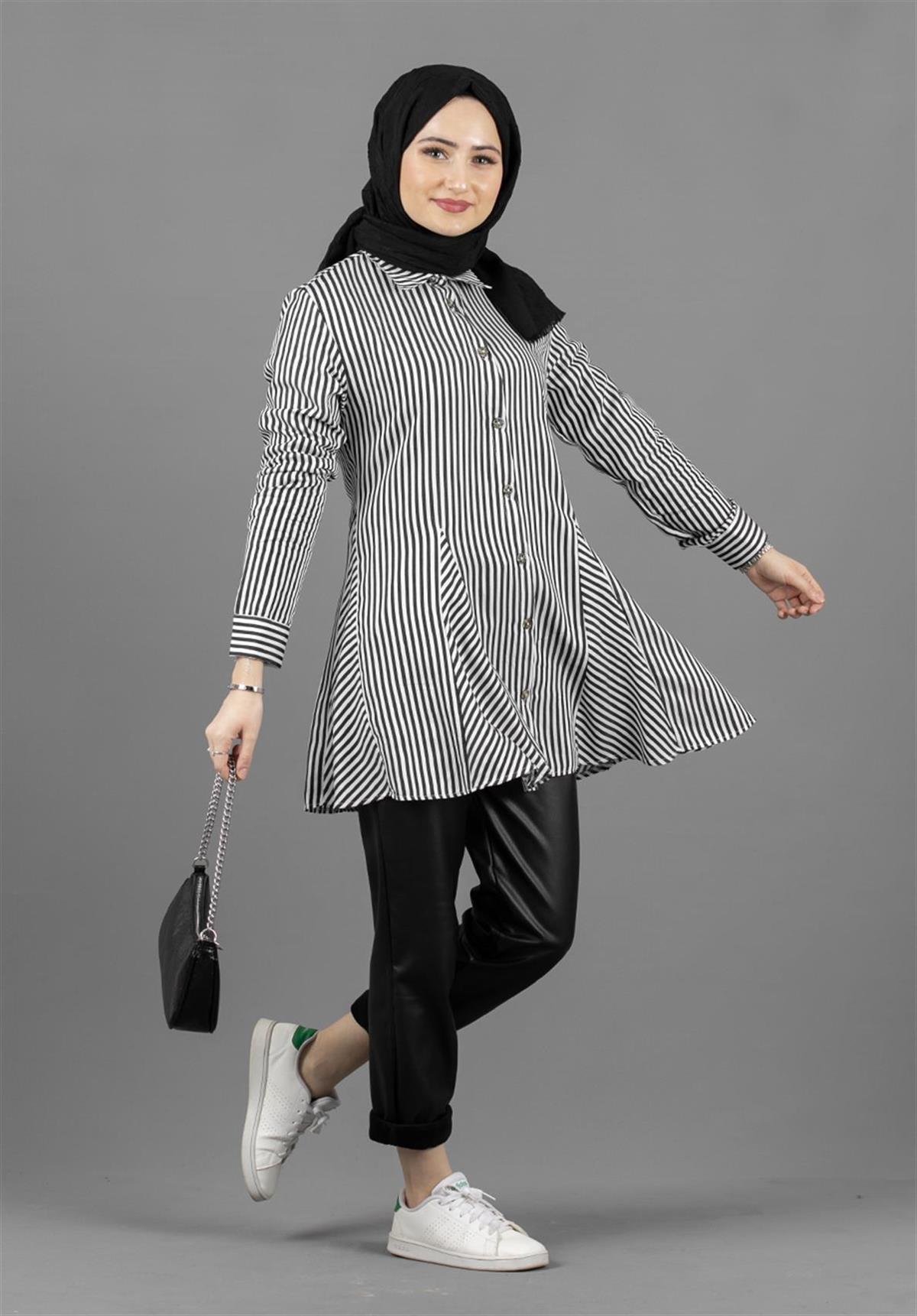 Self Striped Tunic-Black
