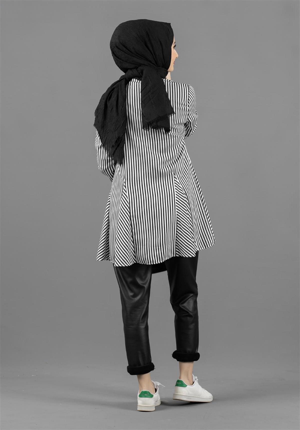 Self Striped Tunic-Black