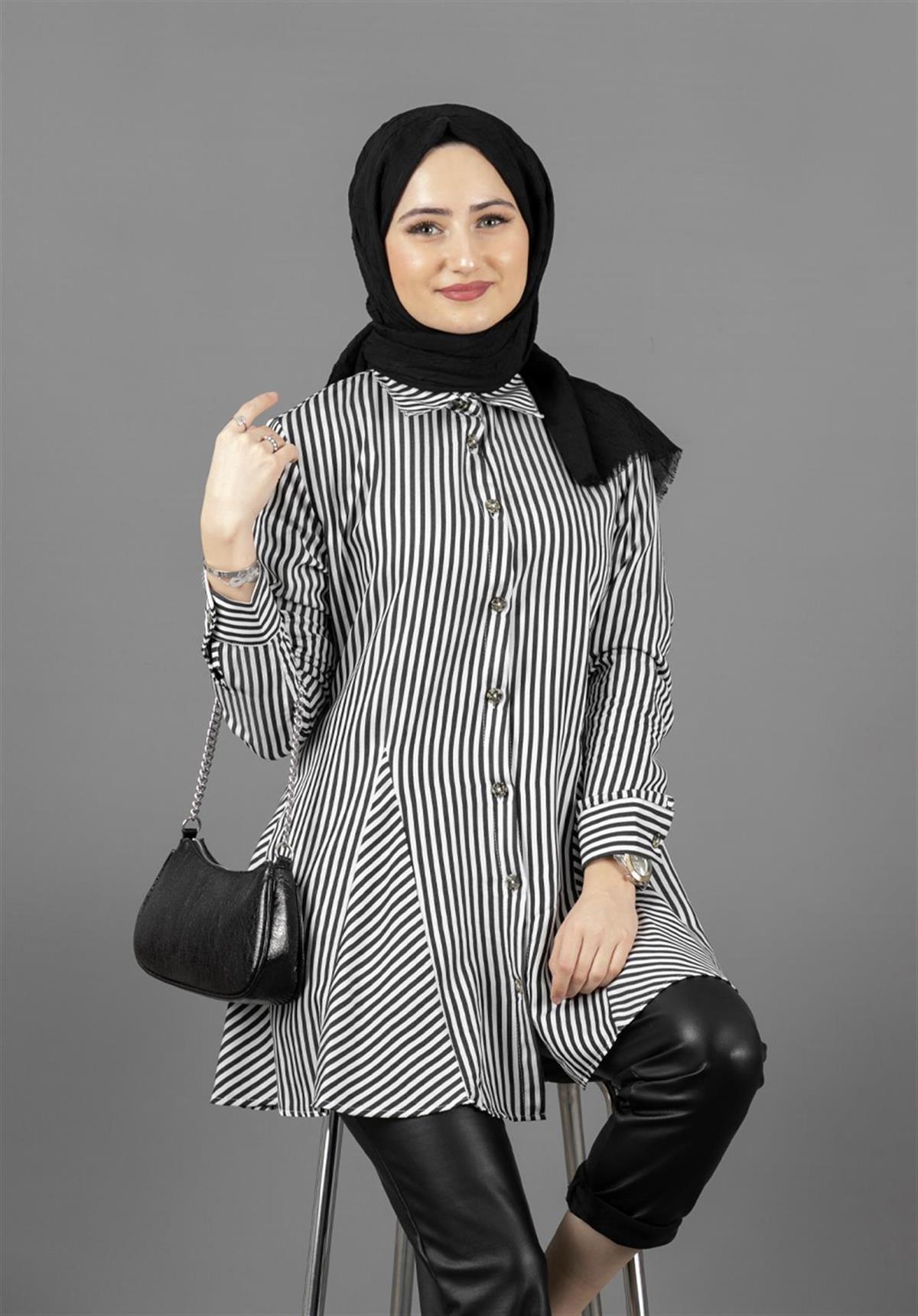 Self Striped Tunic-Black