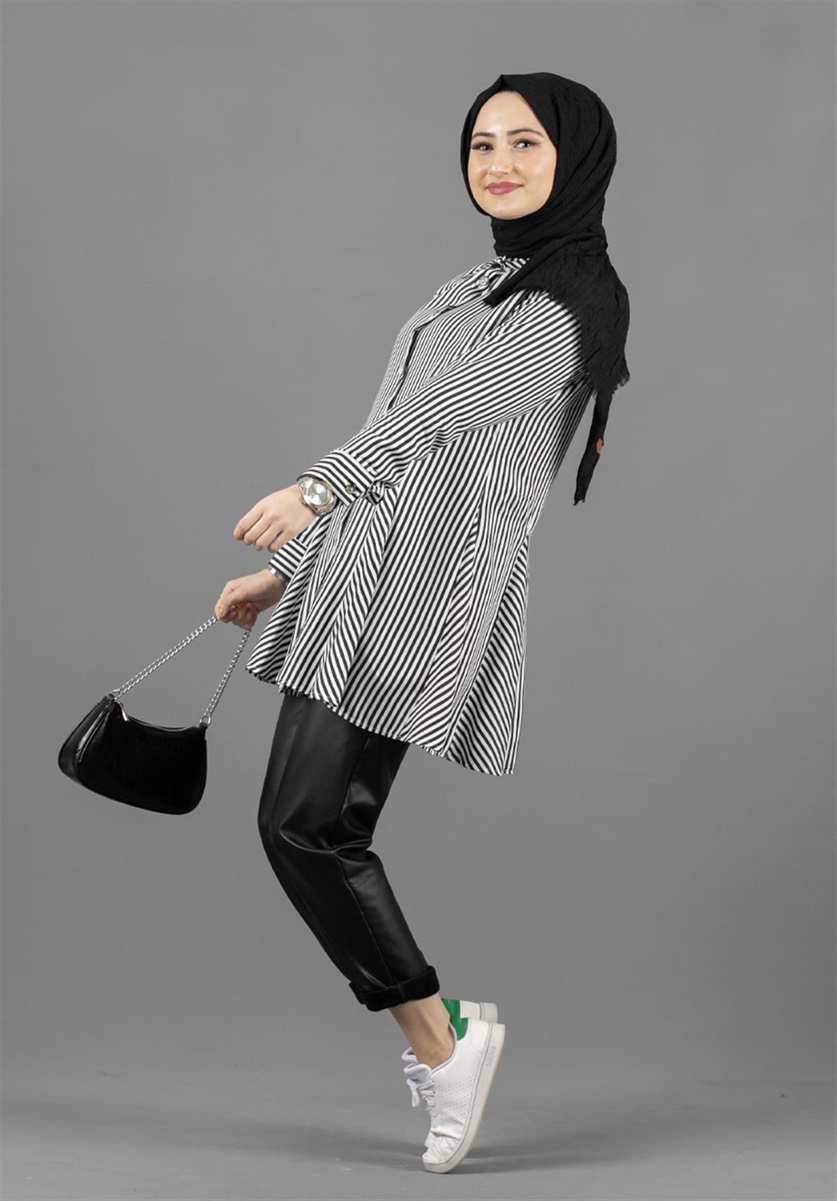Self Striped Tunic-Black