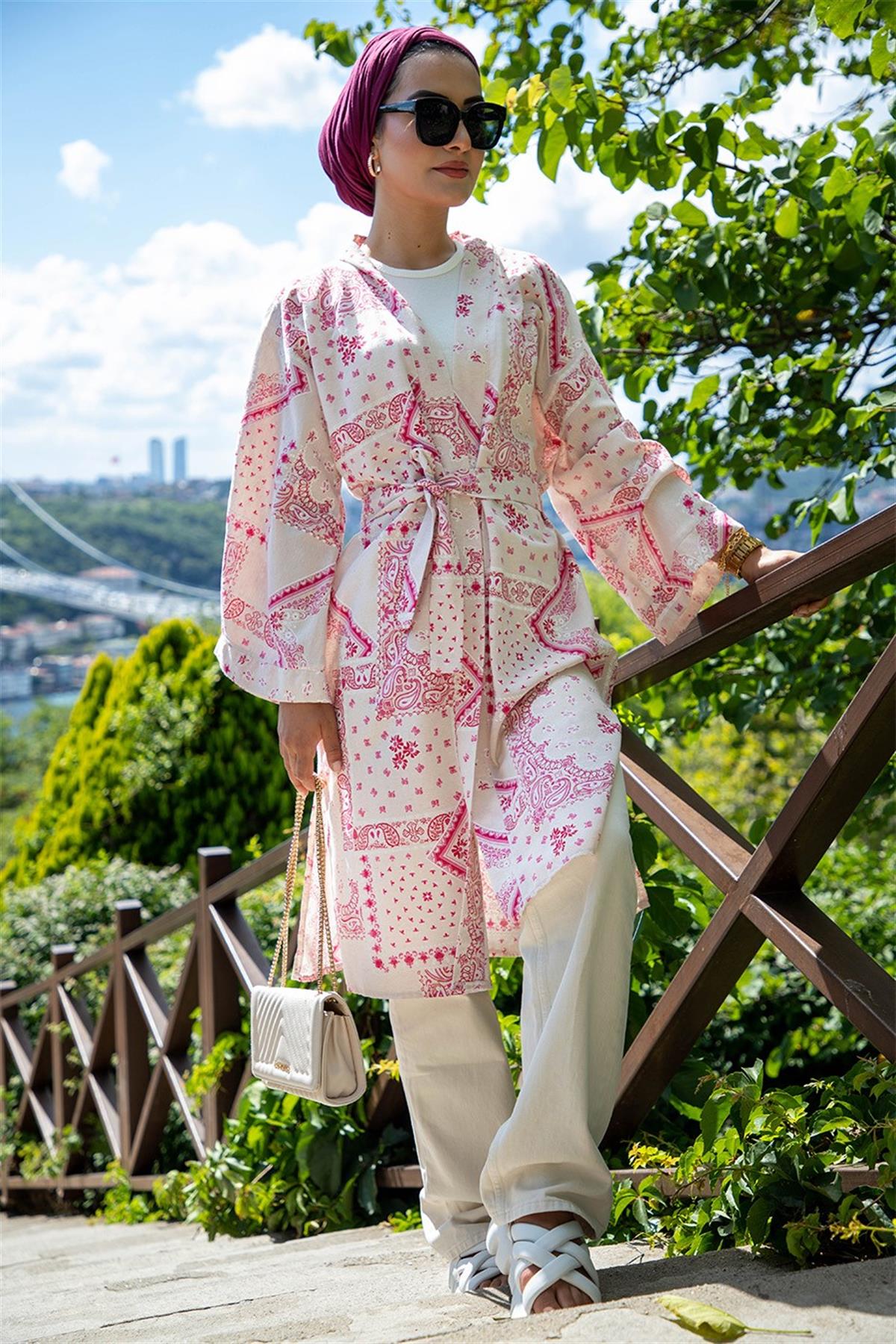 Drop Design Linen Kimono-Lilac color 