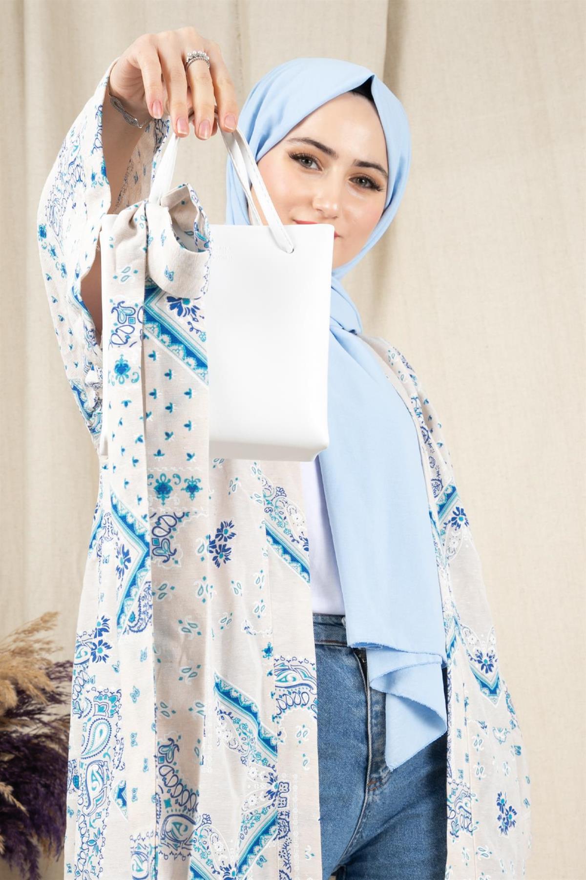 Drop Desing Linen Kimono-Blue