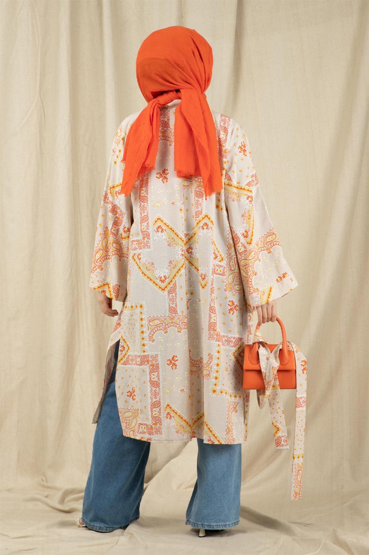 Drop Design Linen Kimono-Orange color 