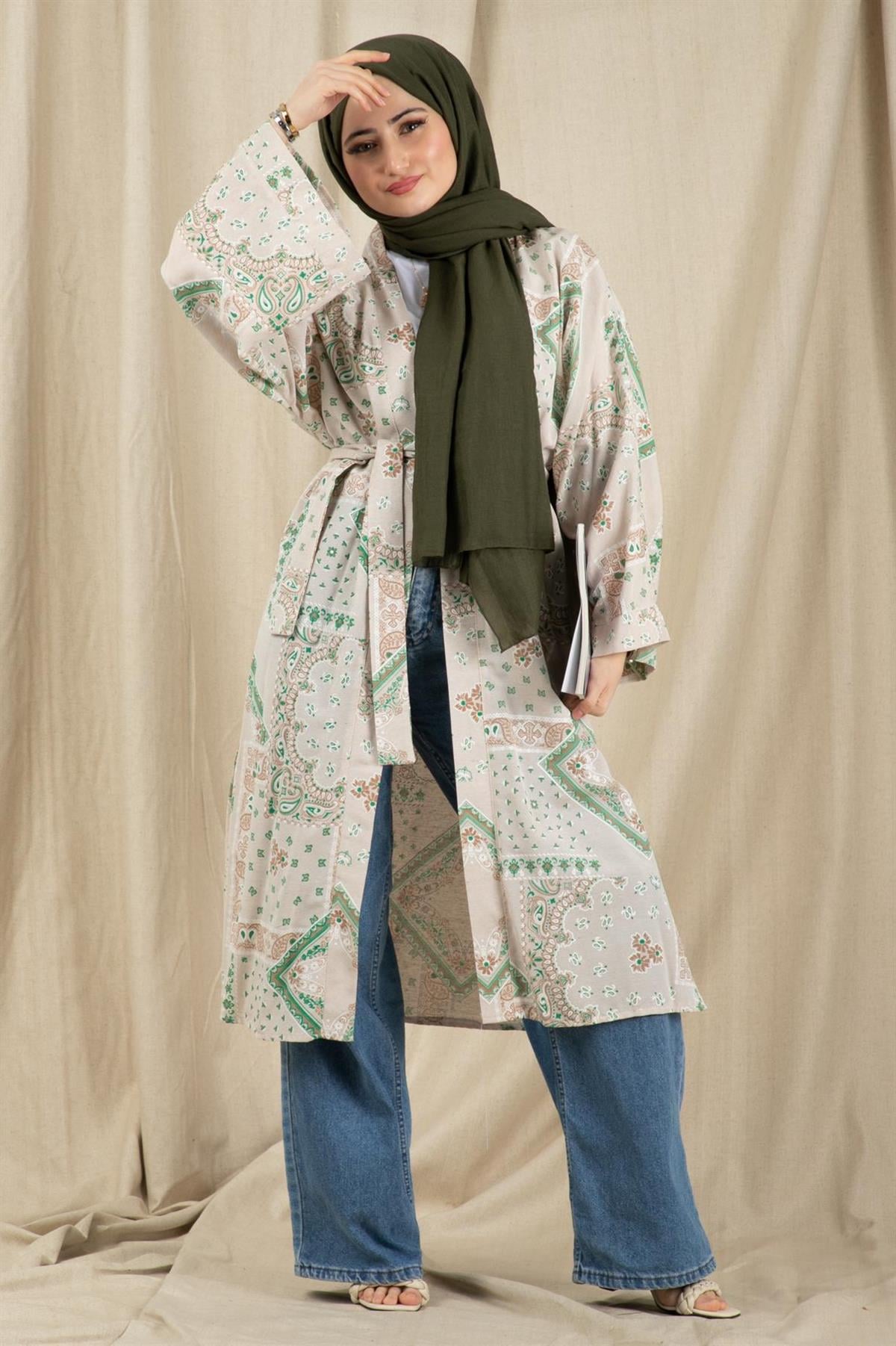 Damla Desenli Kimono-Yeşil