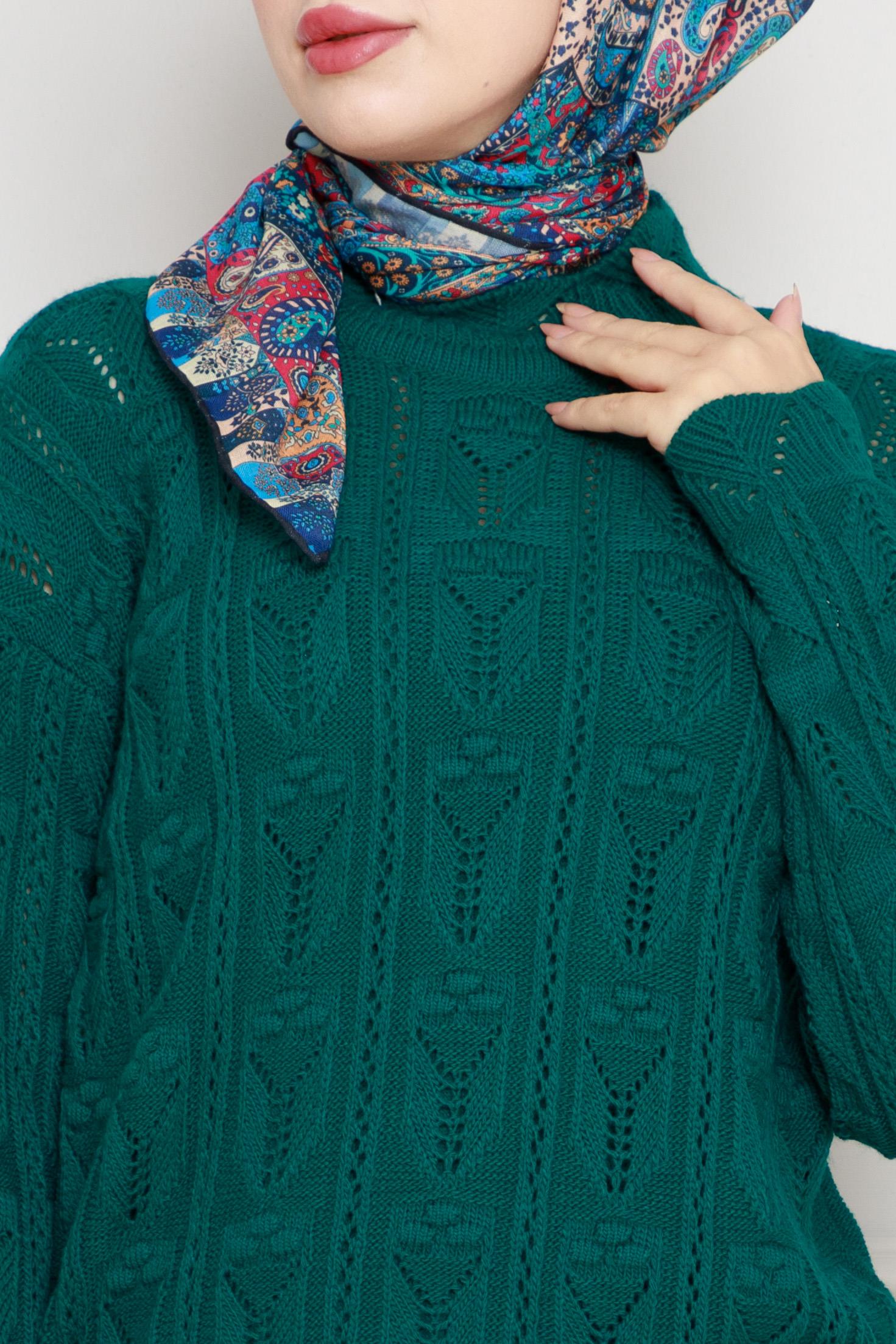 Embroidered Lace Skirt and sweater Knit Set- emerald green color