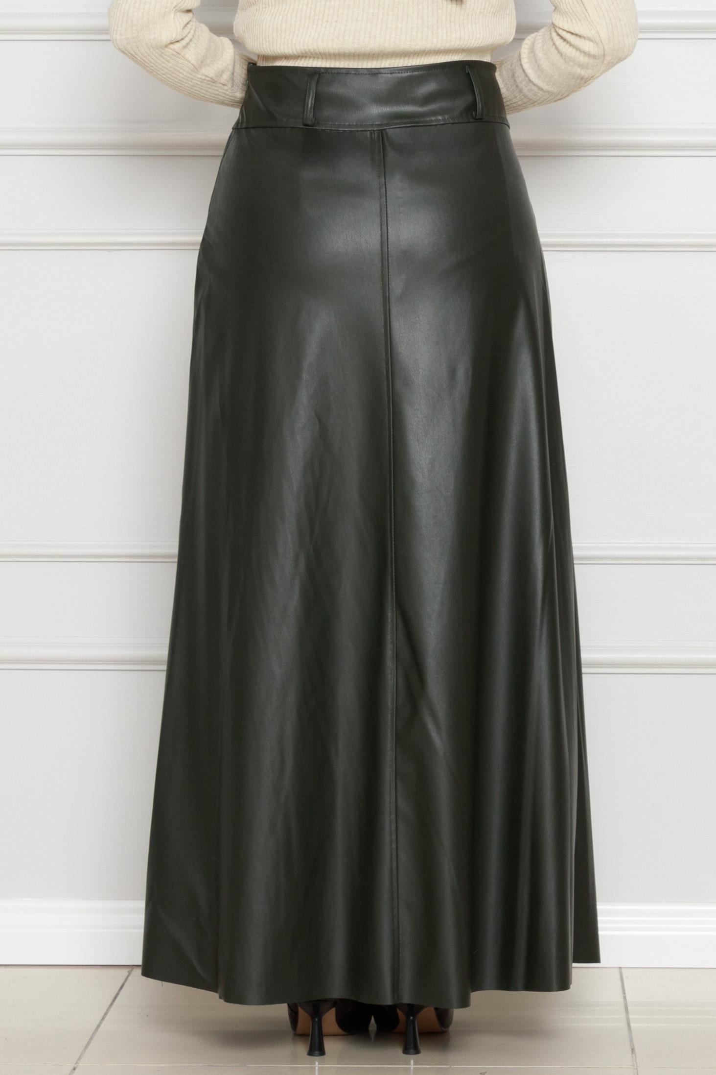 تنورة جلدية-كاكي اللون