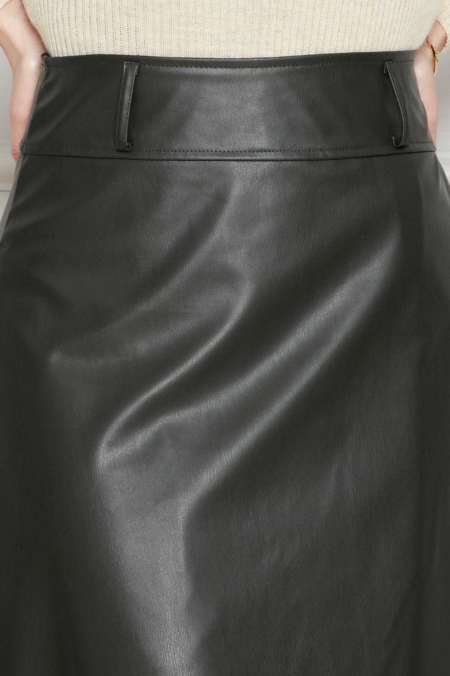 تنورة جلدية-كاكي اللون