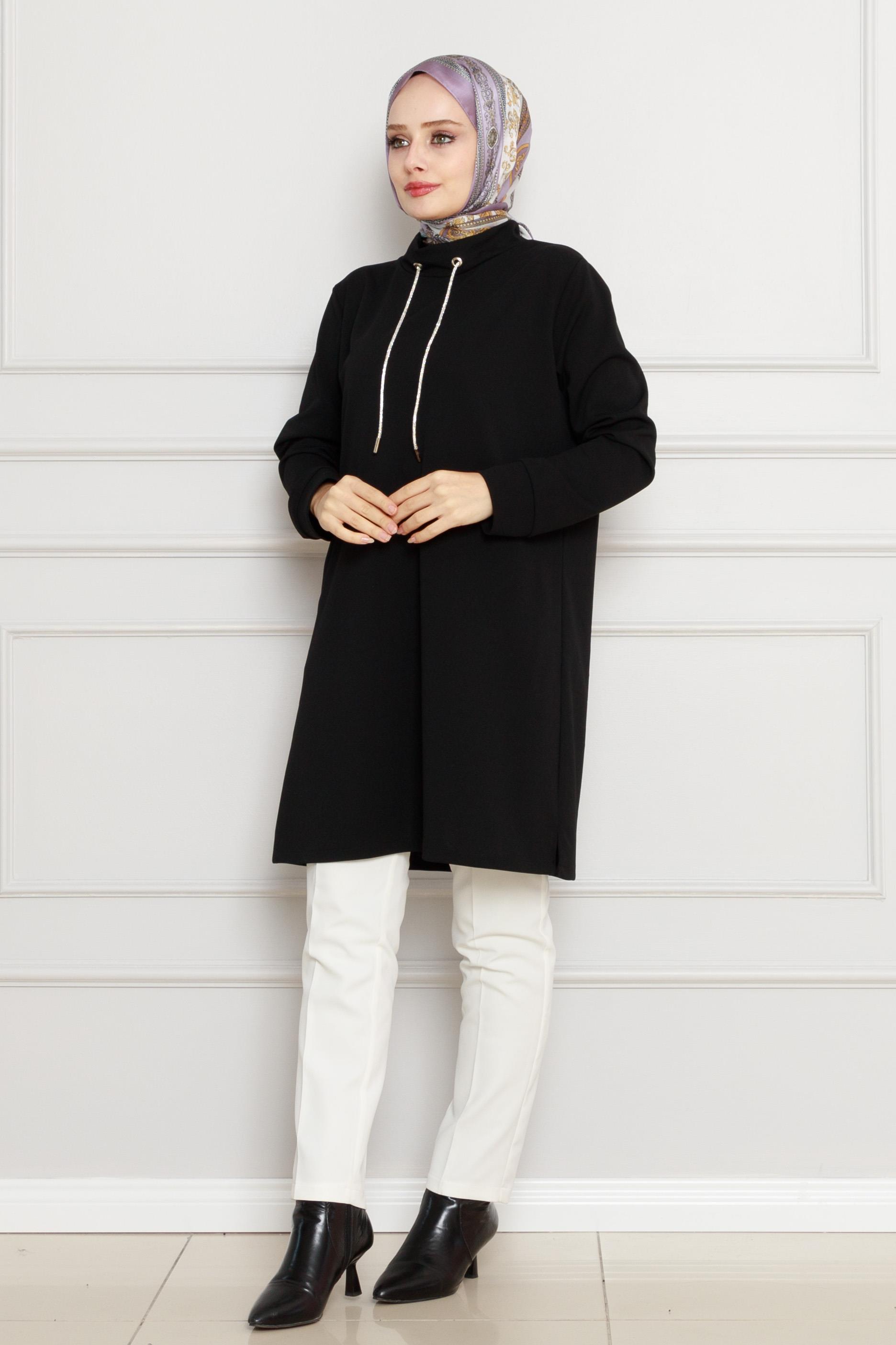 Dik Yaka Tunik-Siyah