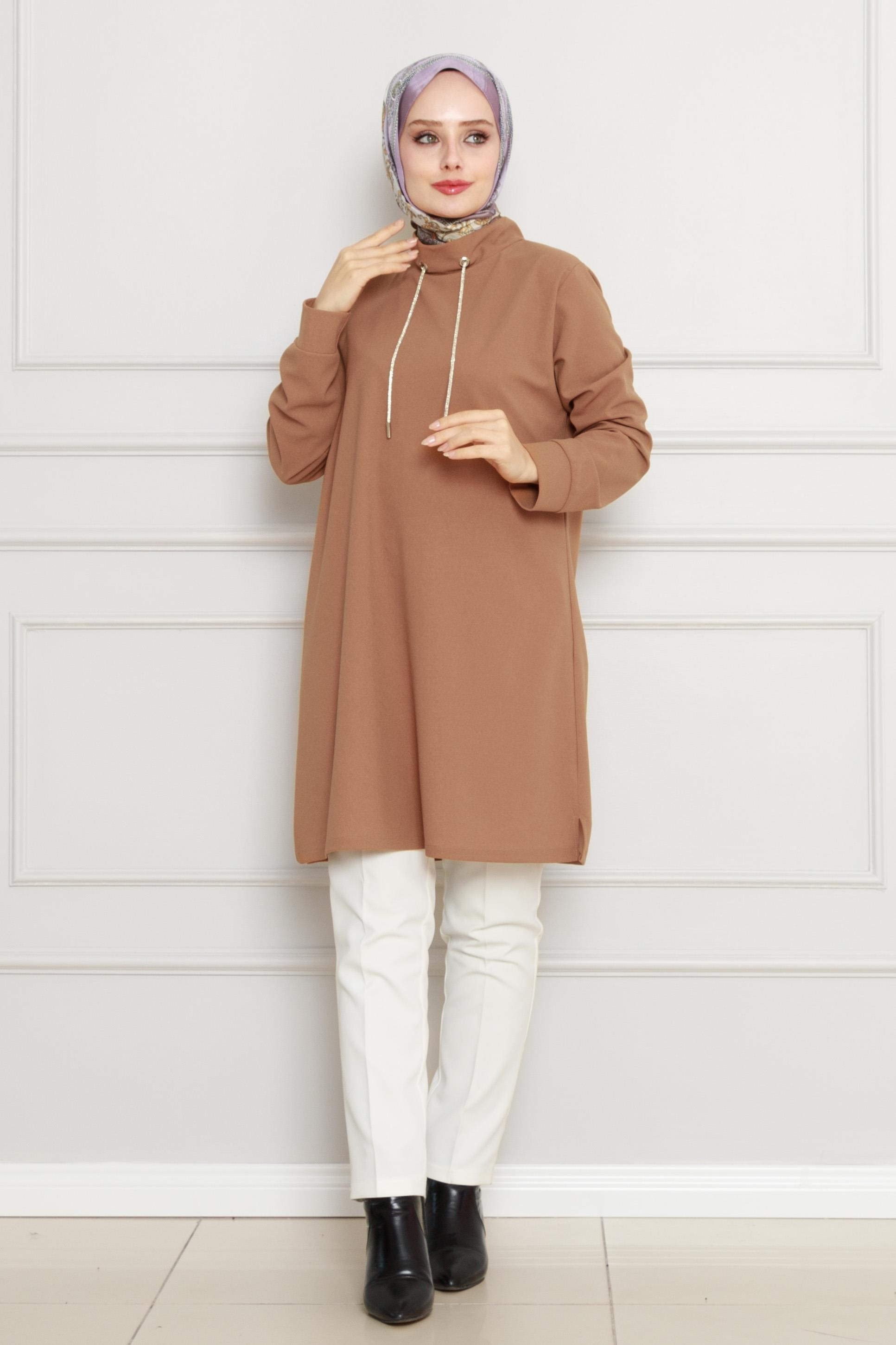 Tunic with high collar - vison color