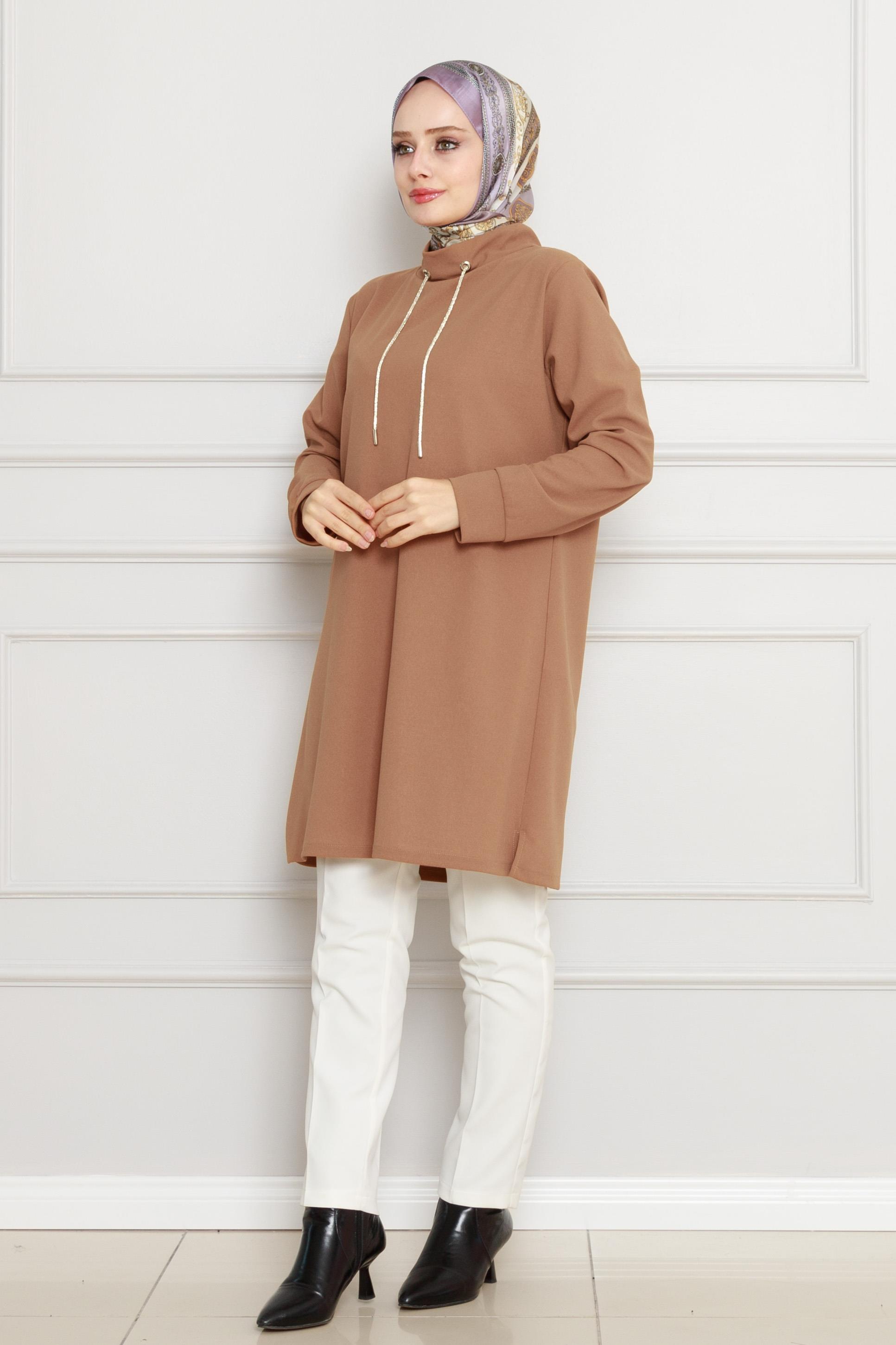 Tunic with high collar - vison color