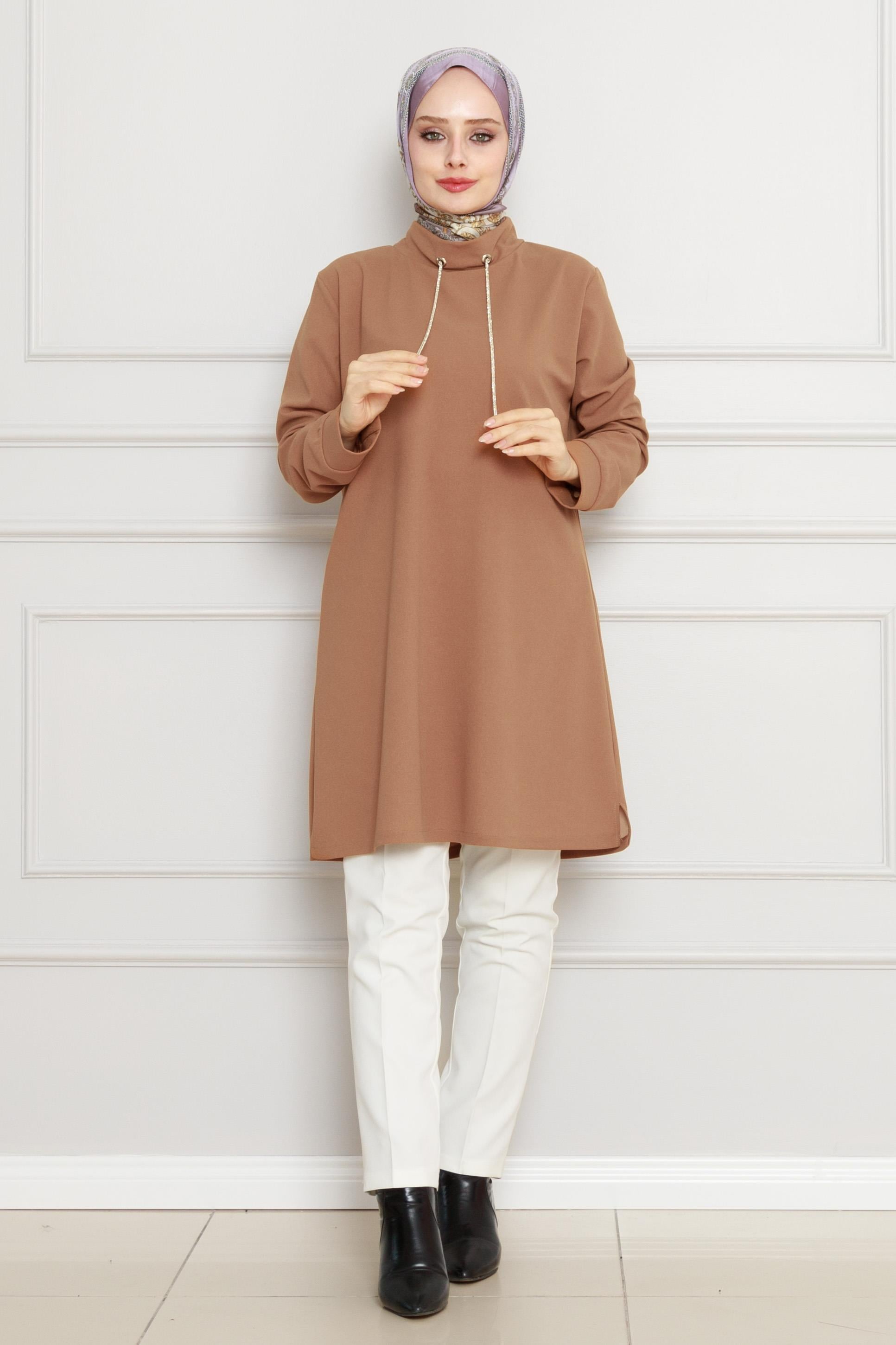 Tunic with high collar - vison color