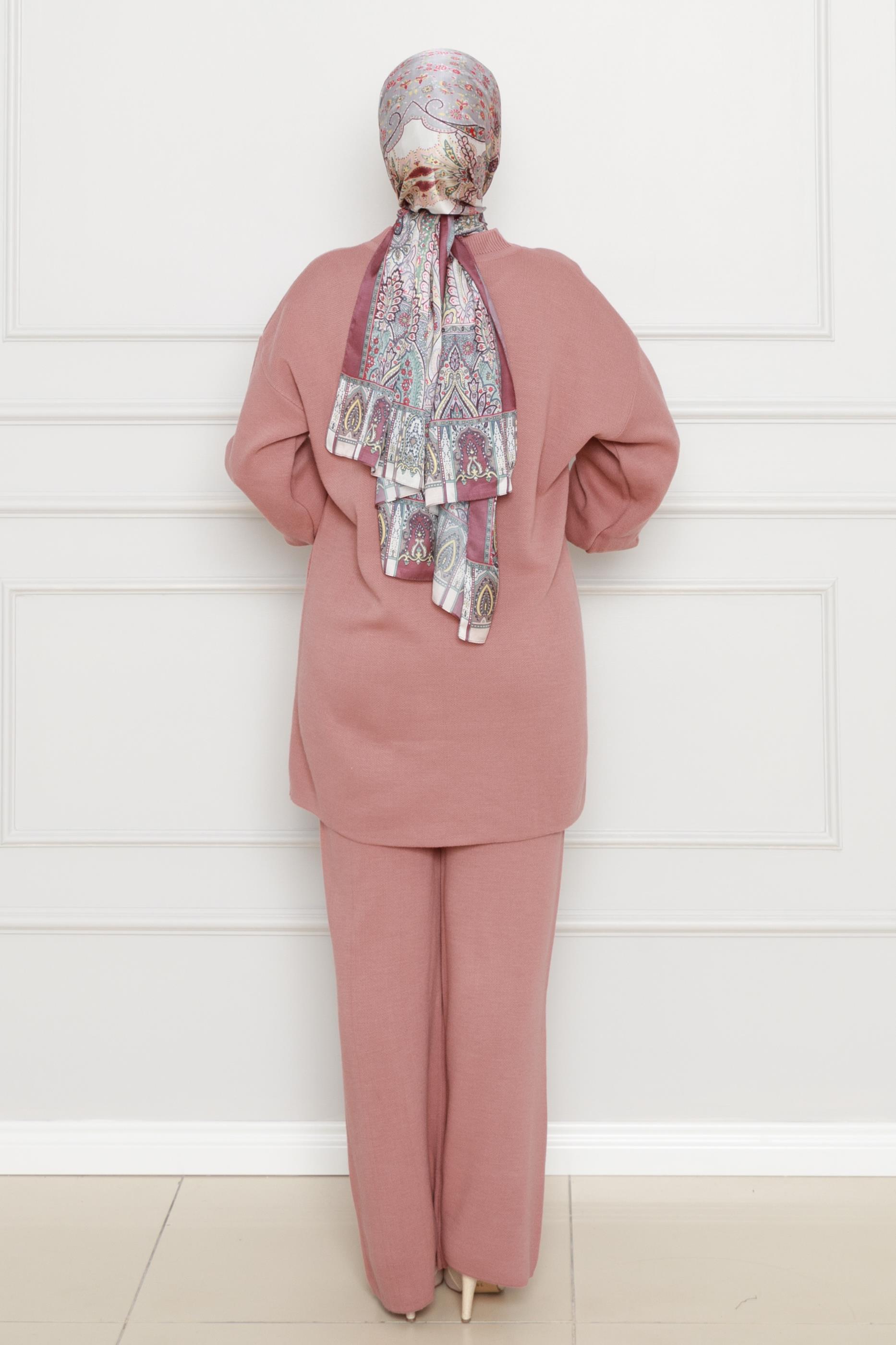 Balloon Sleeve Knitwear Set-dry rose color