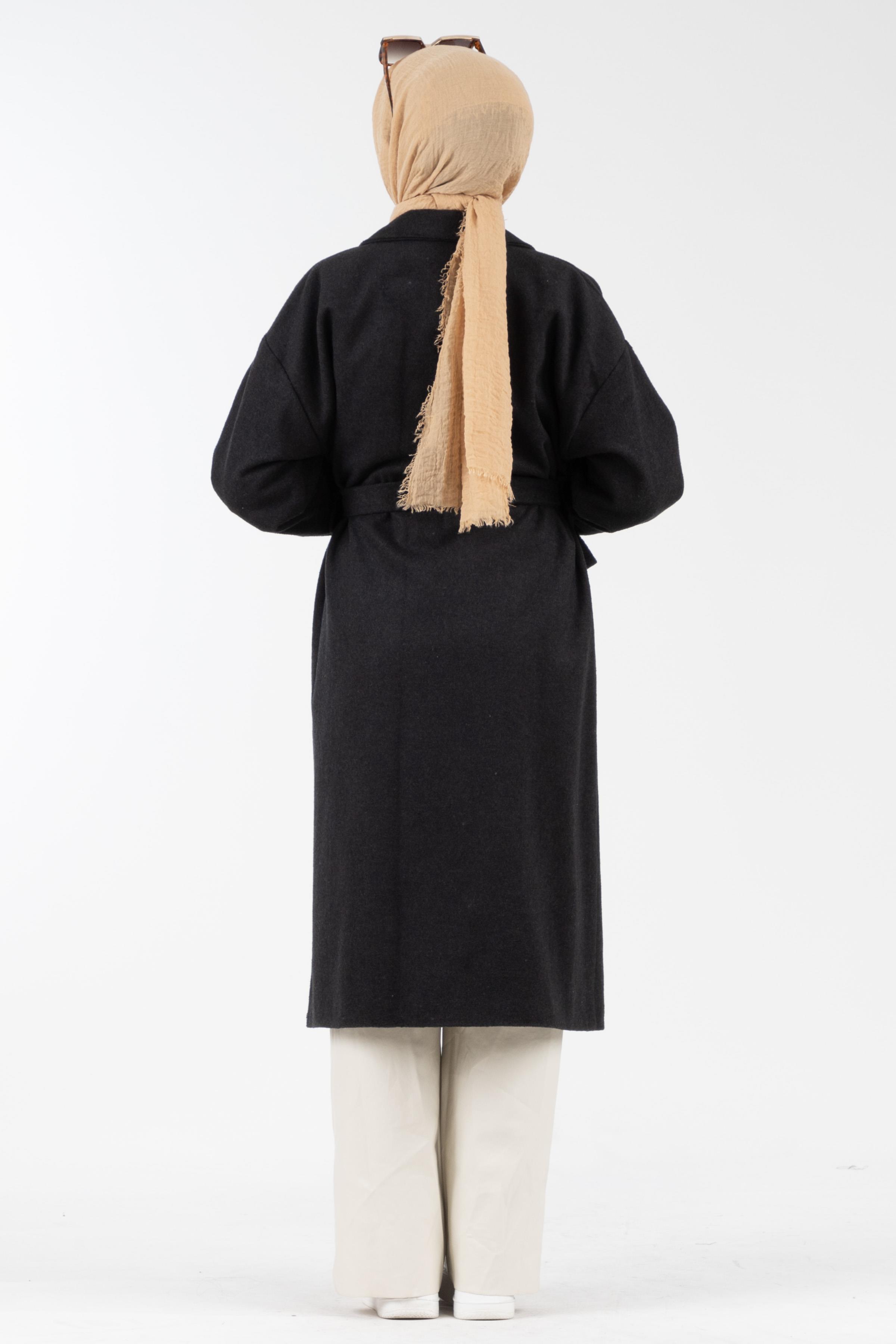 معطف صوفي بأزرار - اللون الأنثراسيت