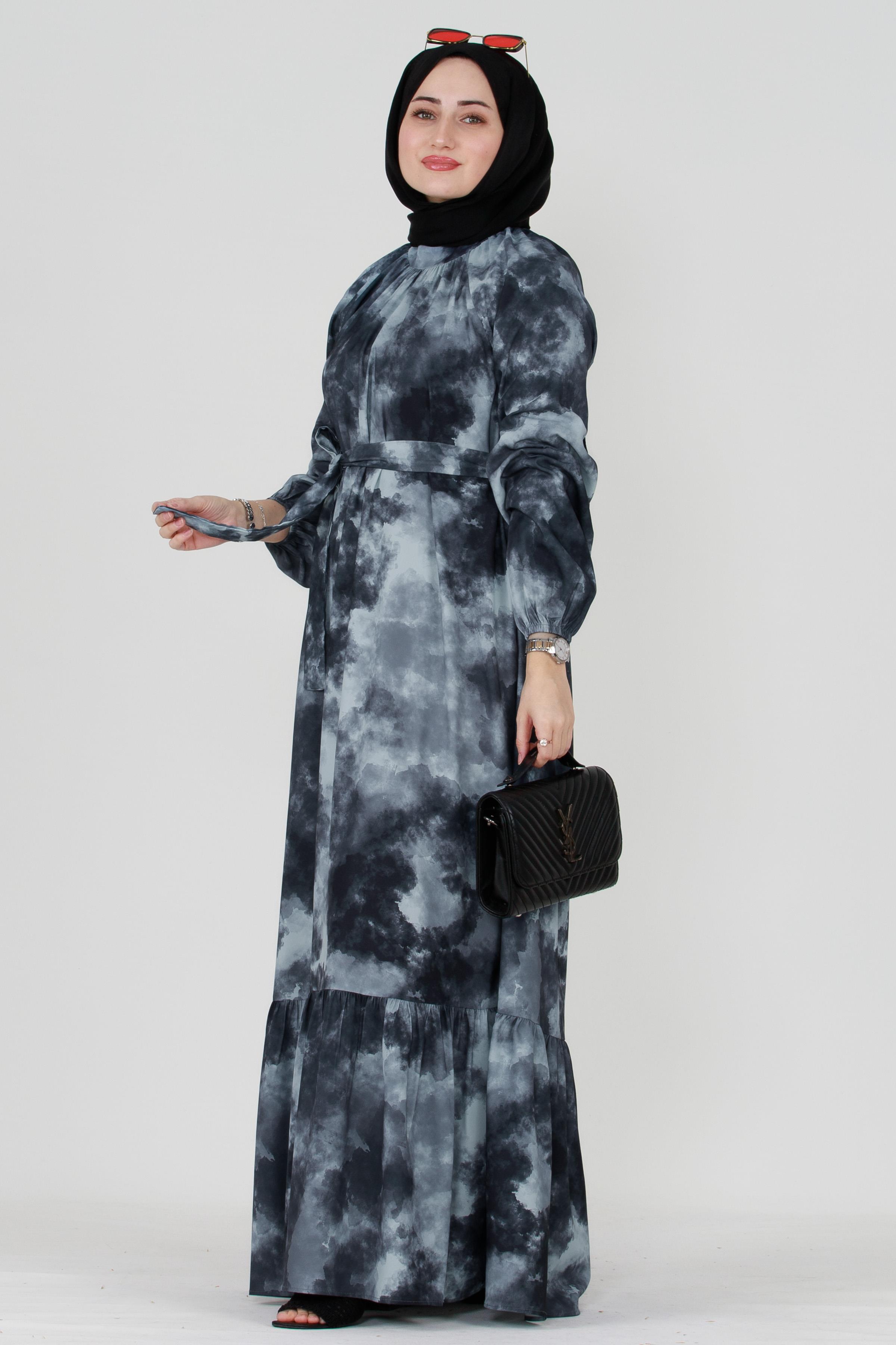 Marbled Belted Dress - Gray