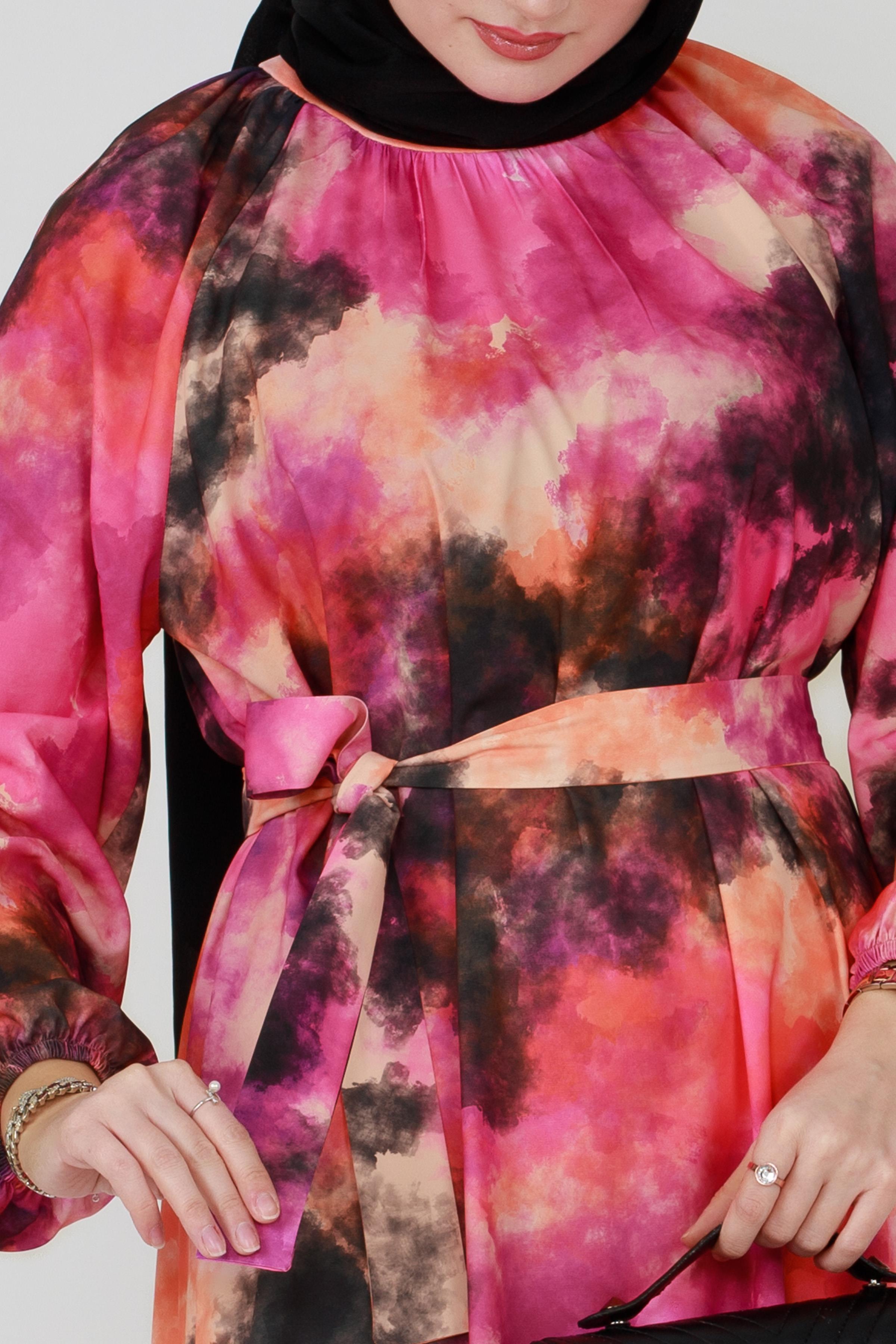 Marbled Belted Dress - Pink