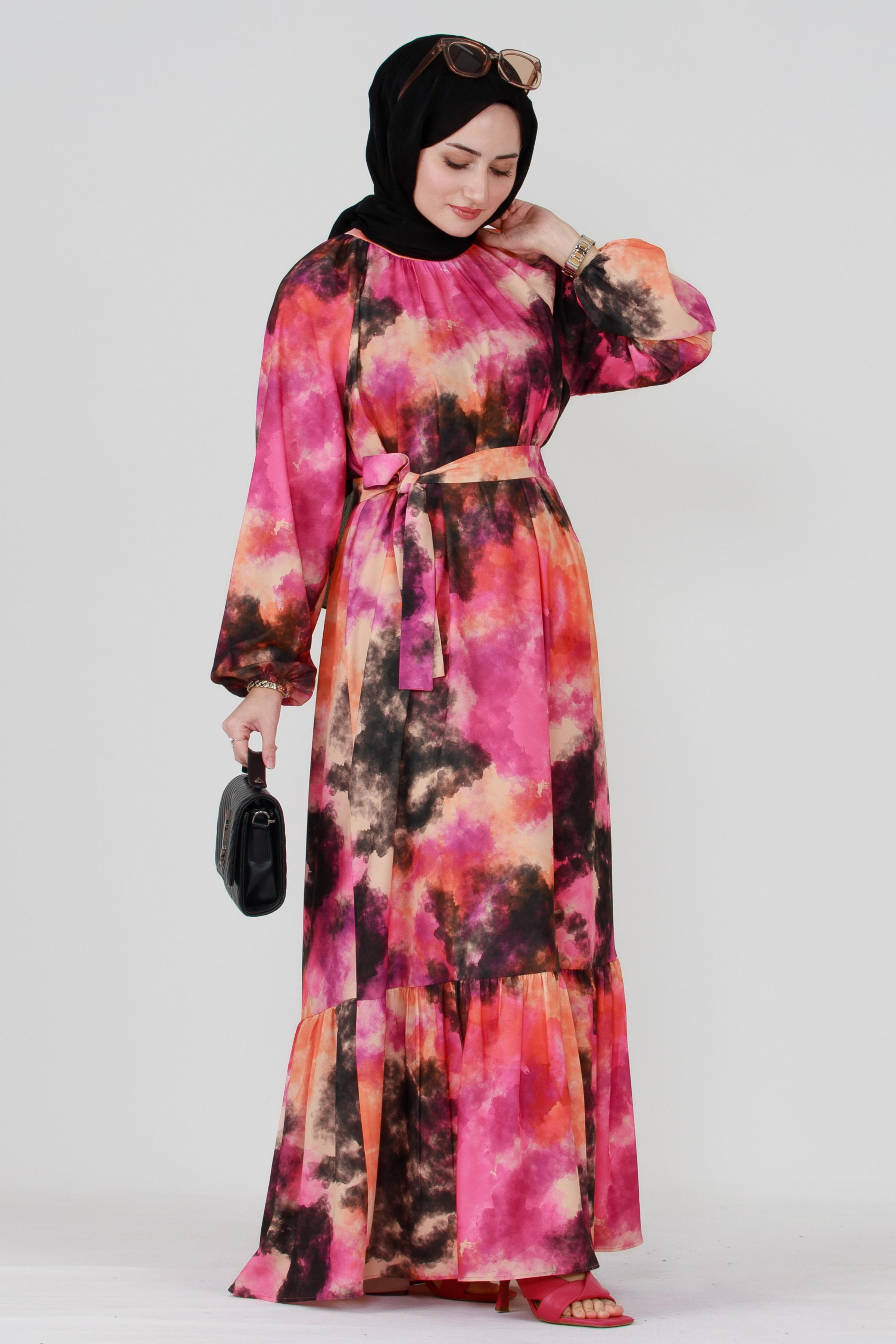 Marbled Belted Dress - Pink