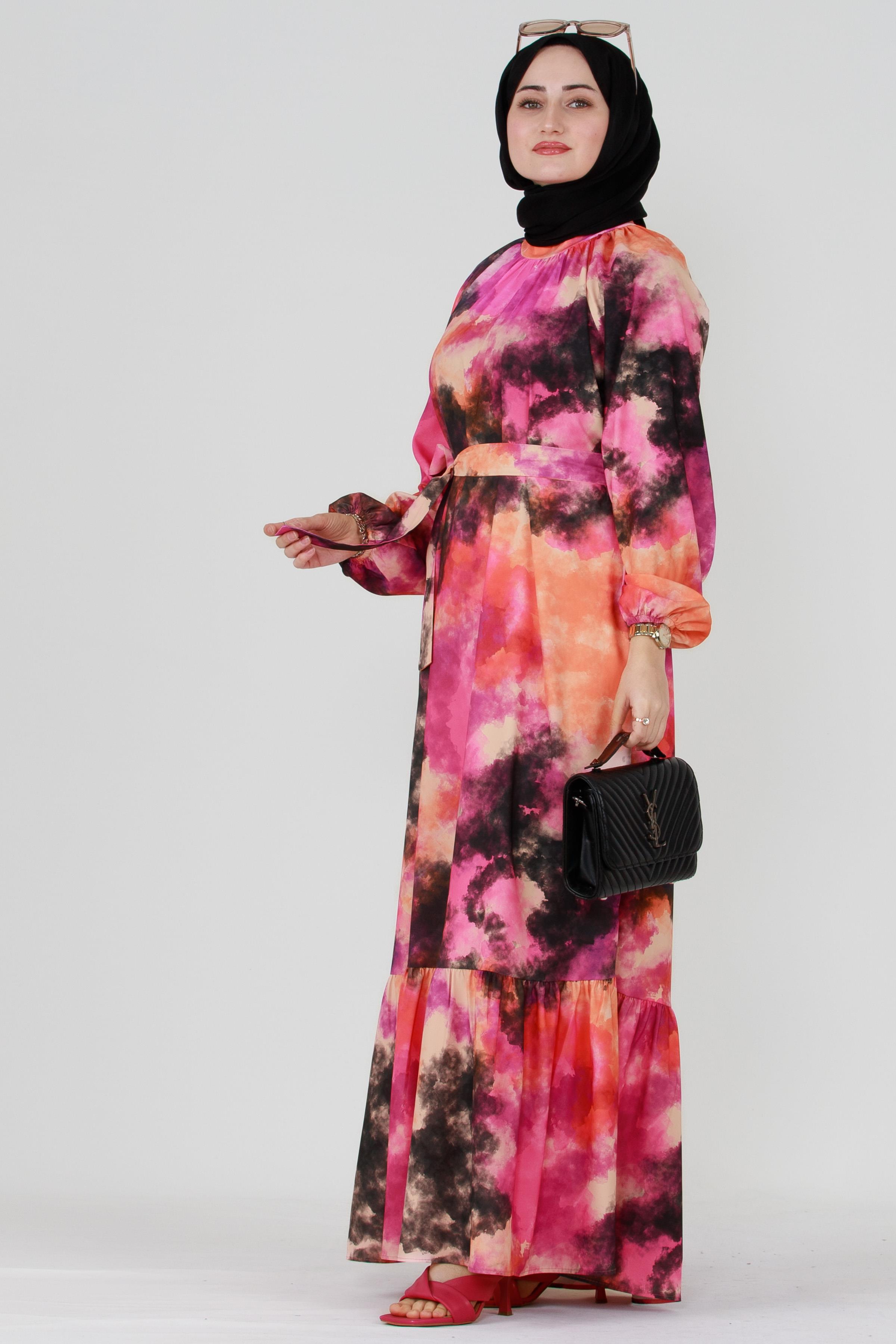 Marbled Belted Dress - Pink