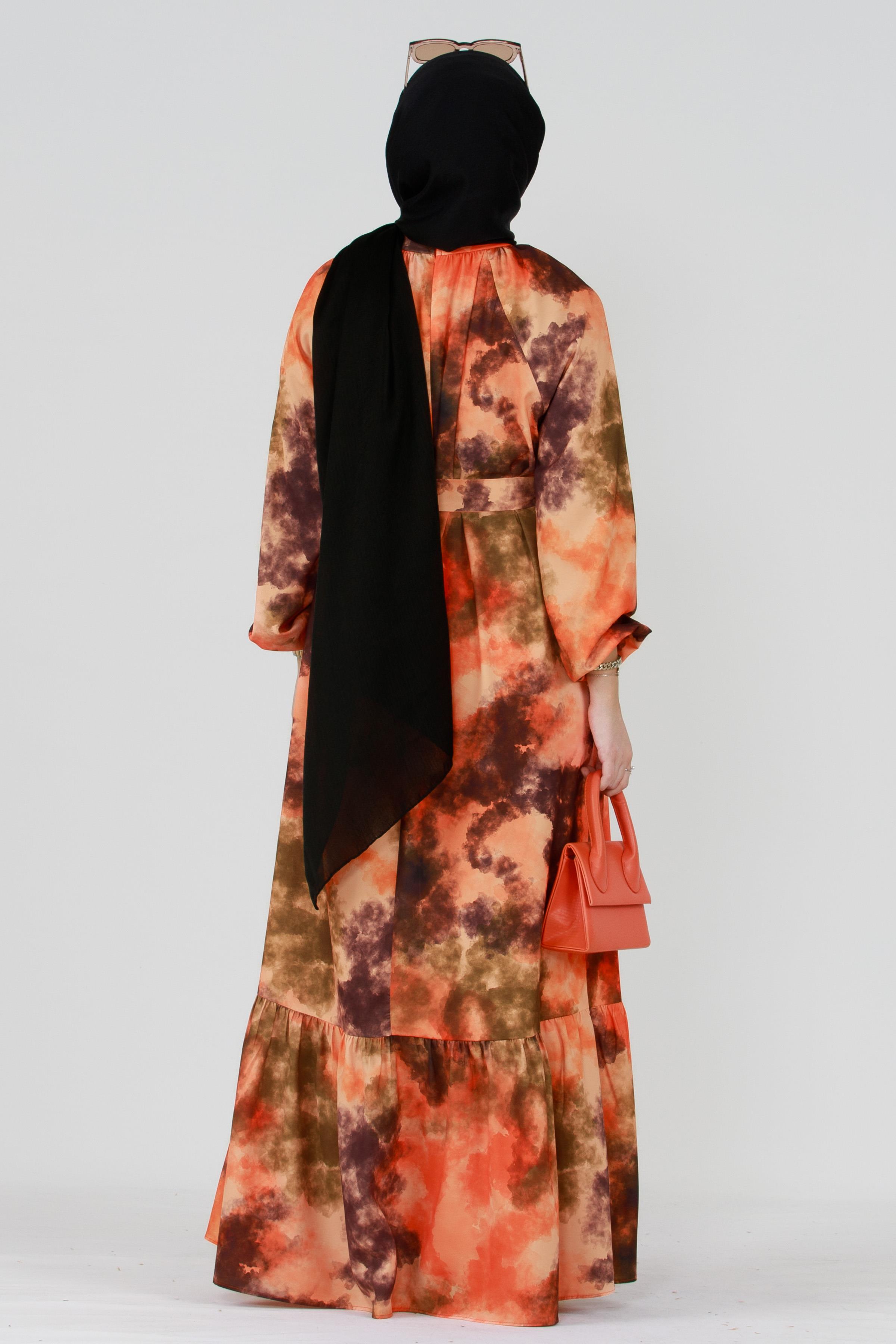 Marbled Belted Dress - Orange