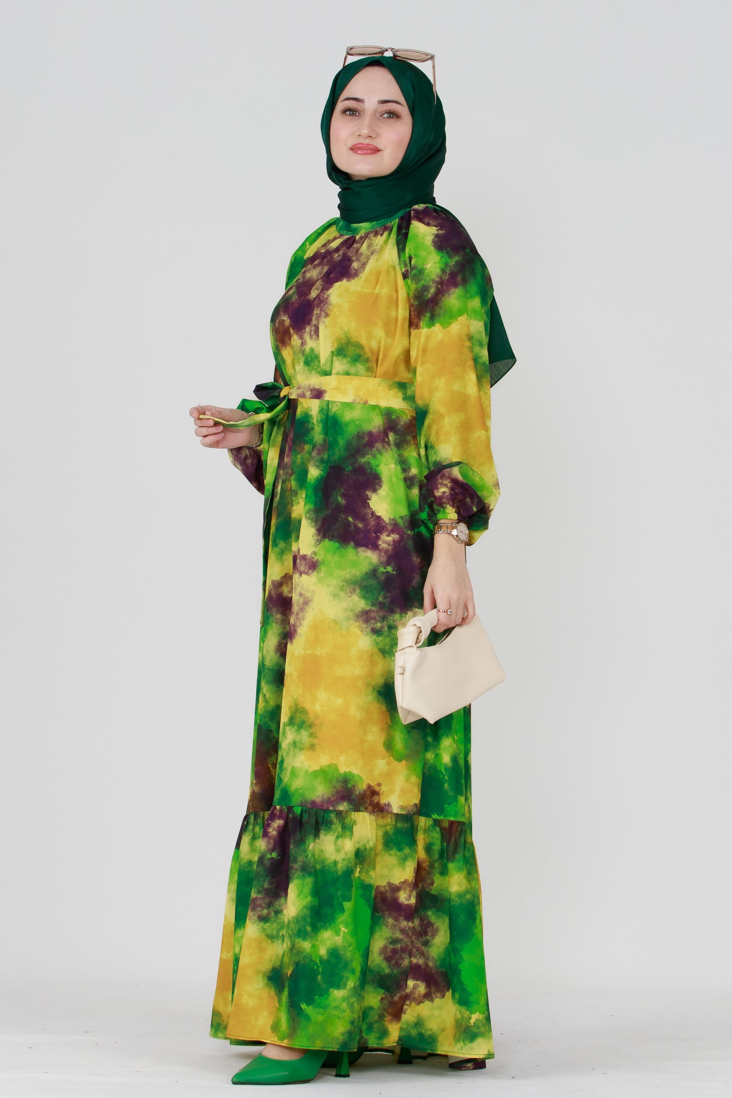 Marbled Belted Dress - Green