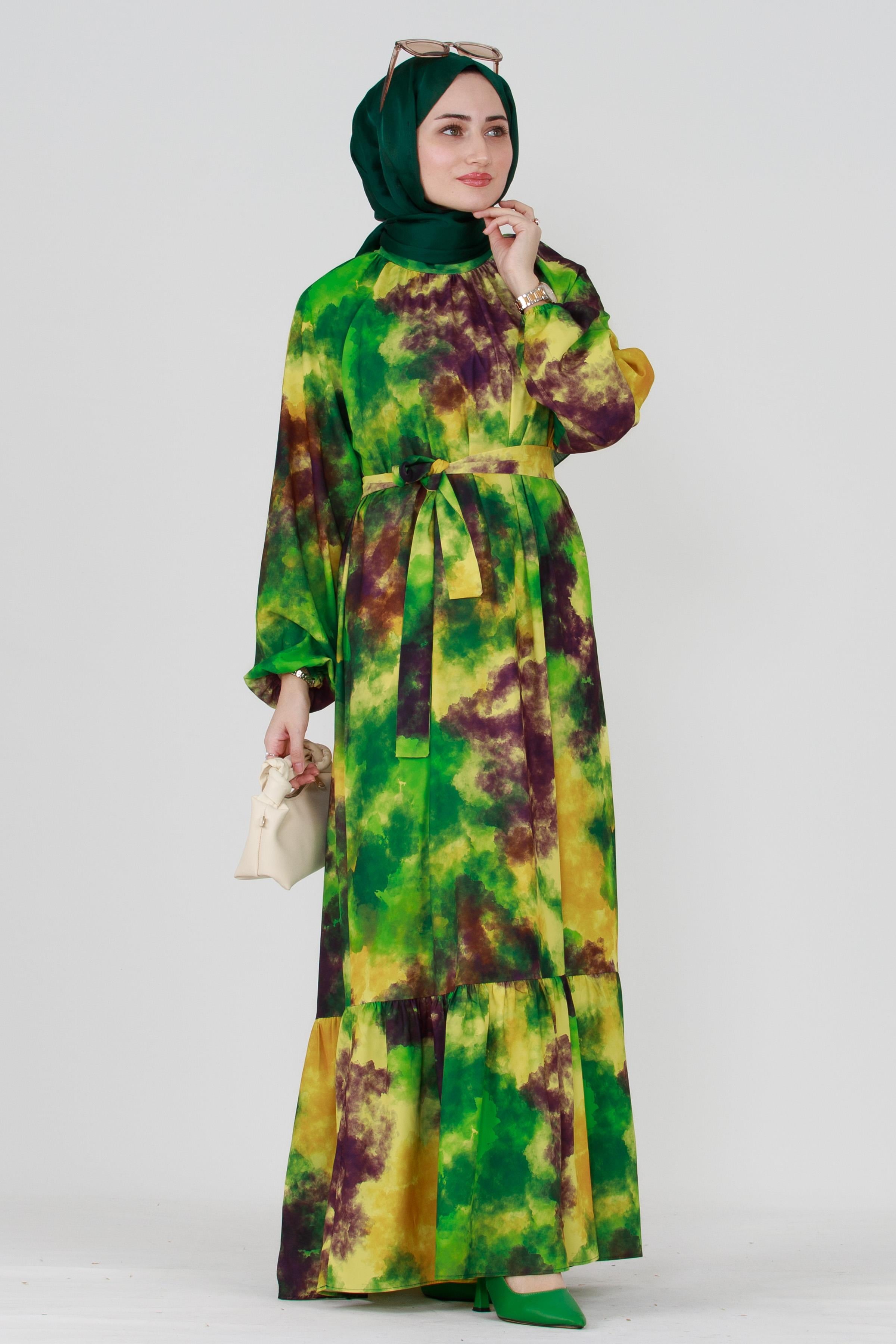 Marbled Belted Dress - Green