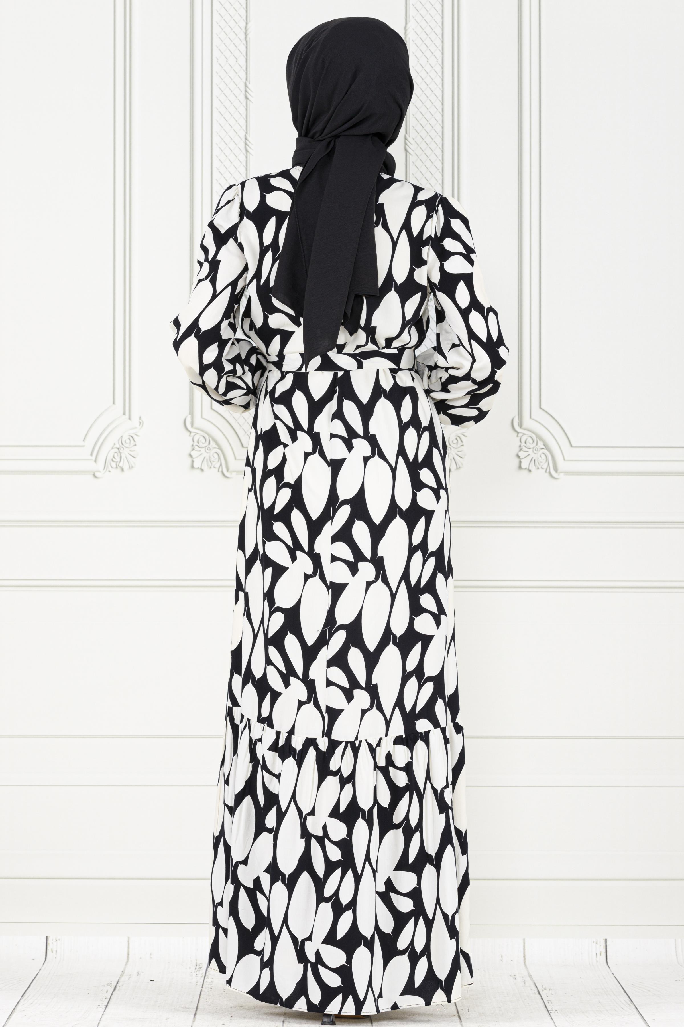 Viscon dress with leaf pattern - white