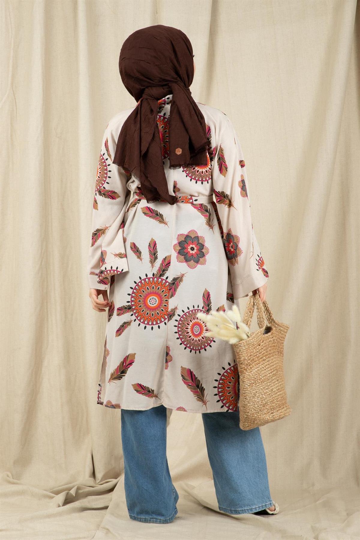 Etnik Desenli Kimono-Fuşya