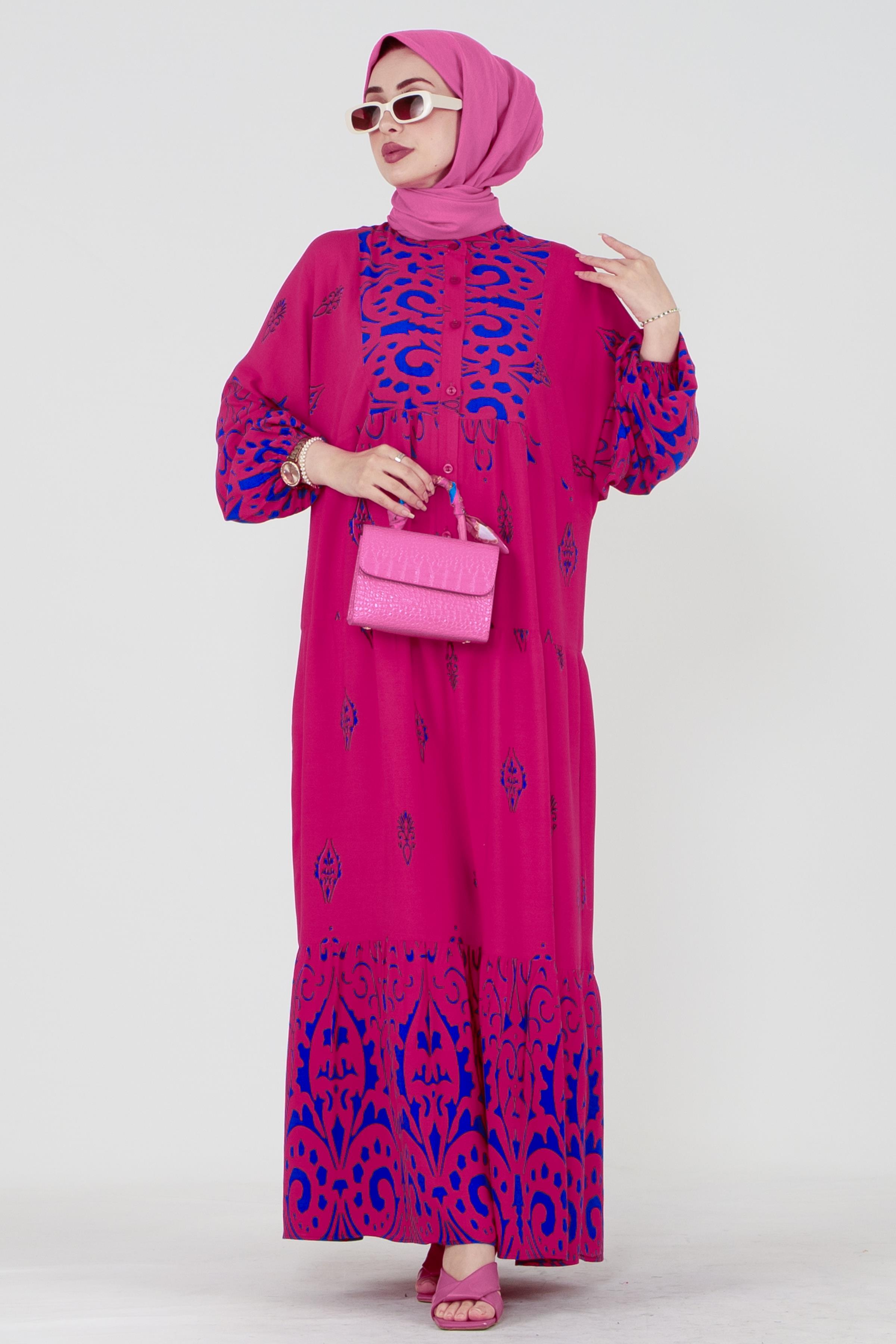 Patterned viscose dress - fushia color