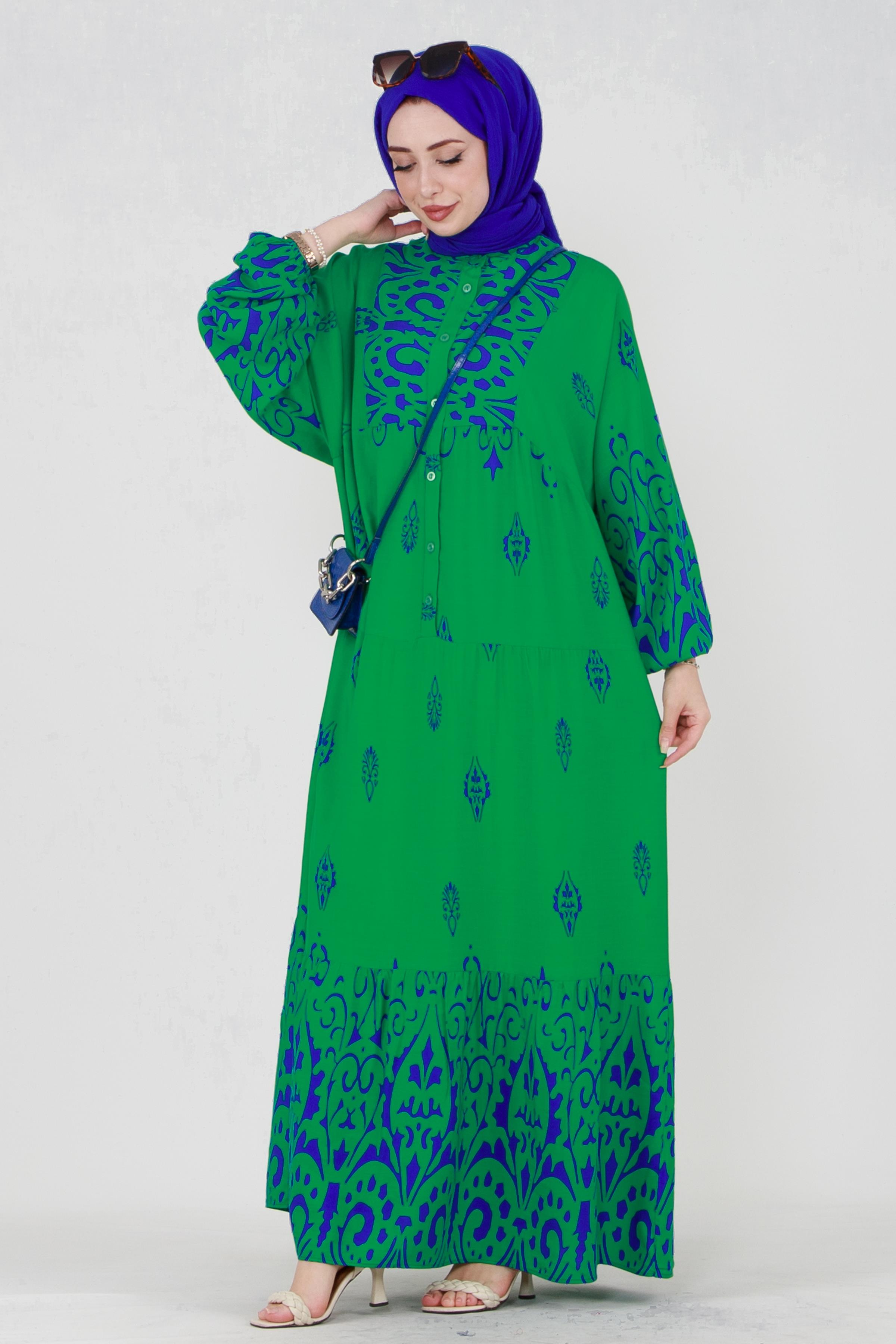 Patterned dress-Green color 